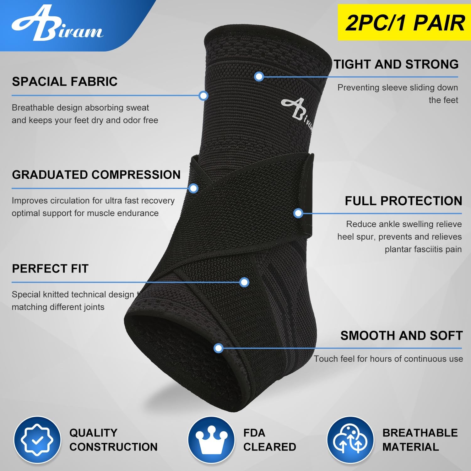 Ankle Brace Compression Sleeve with Wrap for Sprained Foot Plantar Fasciitis