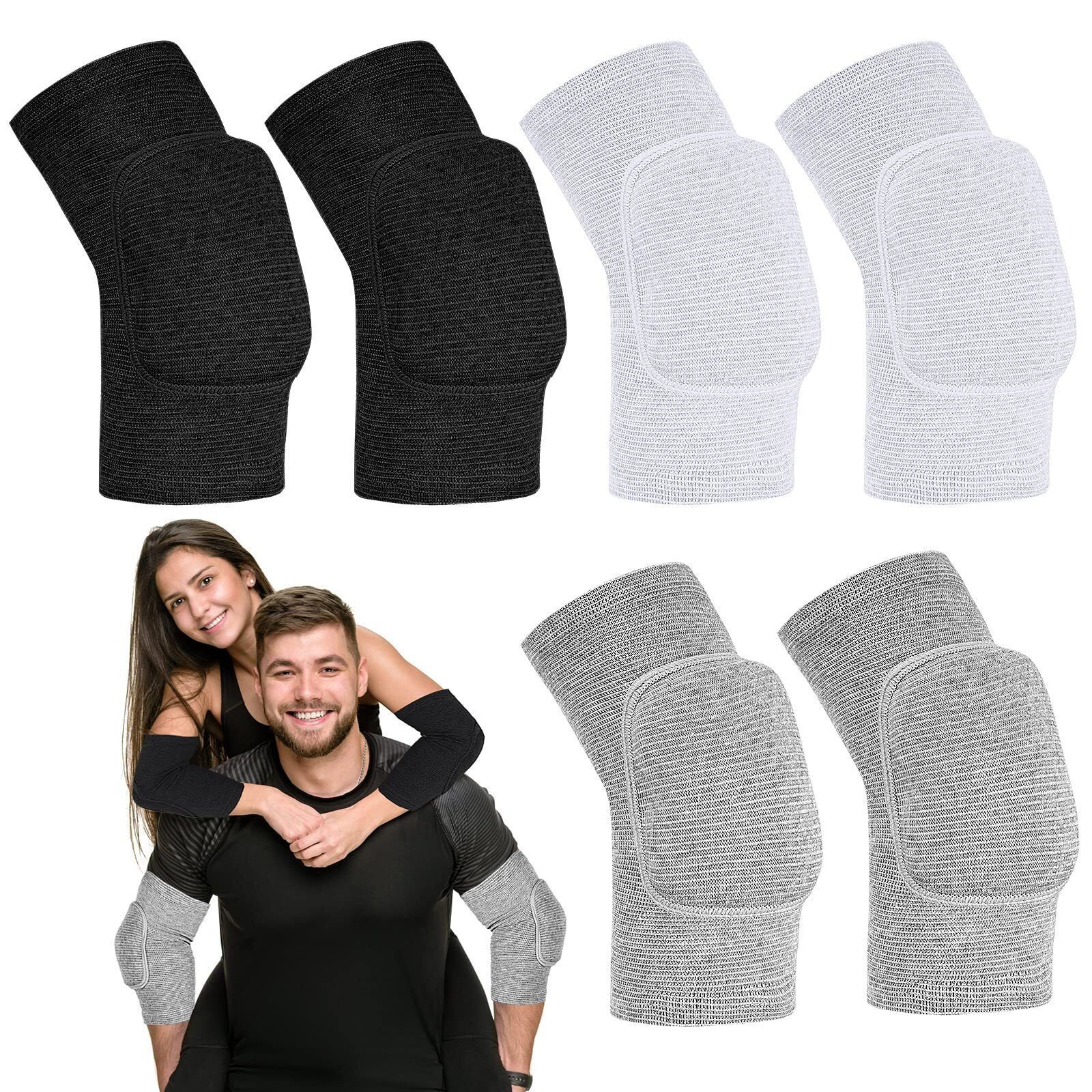 3 Pairs Elbow Pads Black White Gray Volleyball Basketball Tennis Compression