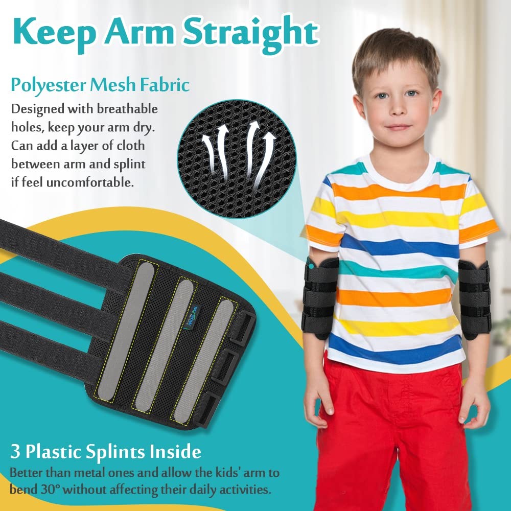 Mybow Pediatric Elbow Brace Splint Child Kids Arm Immobilizer Small, Black