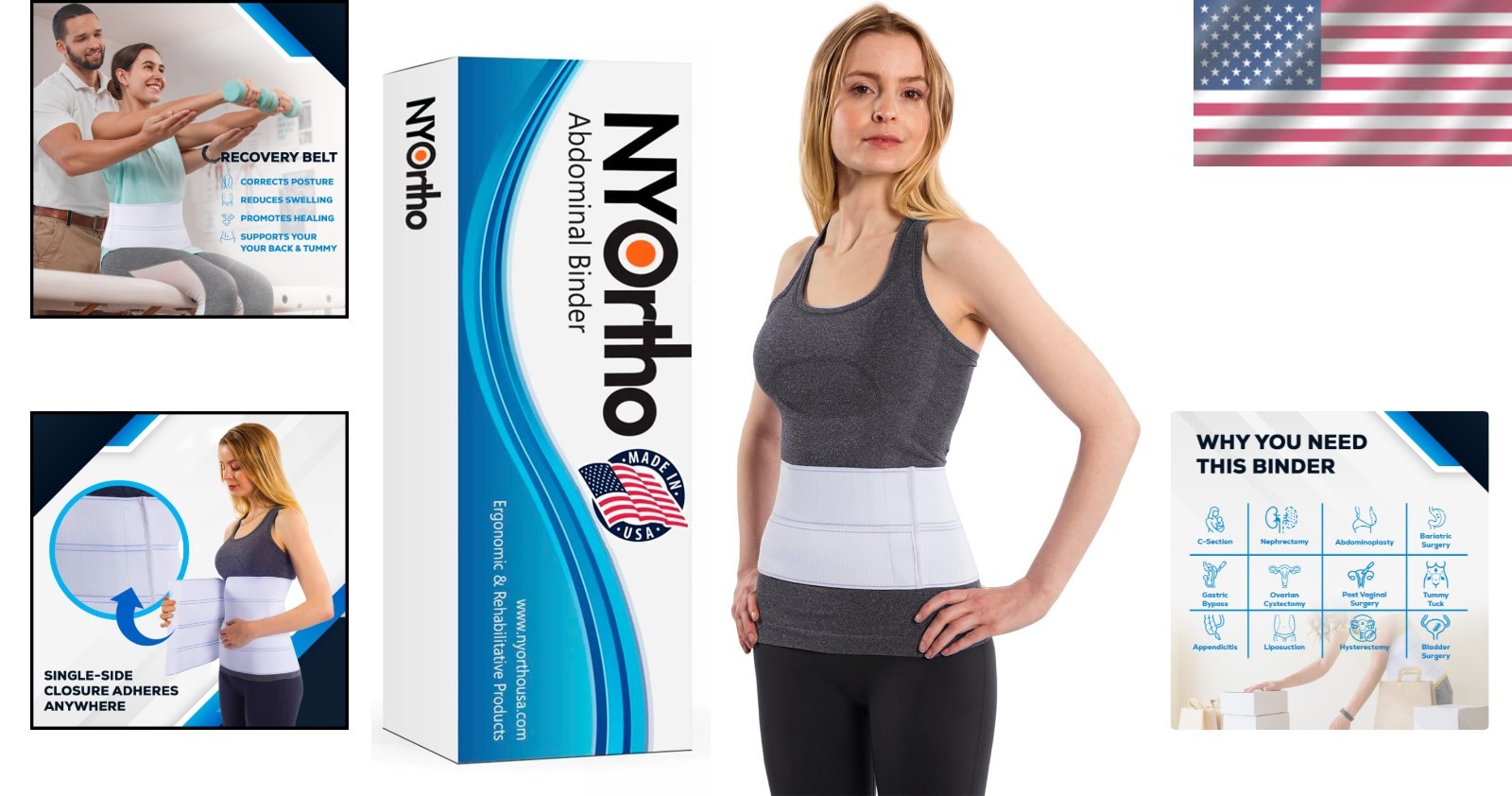 6″ Abdominal Binder – Adjustable 45-60″ Compression for Back Pain Relief