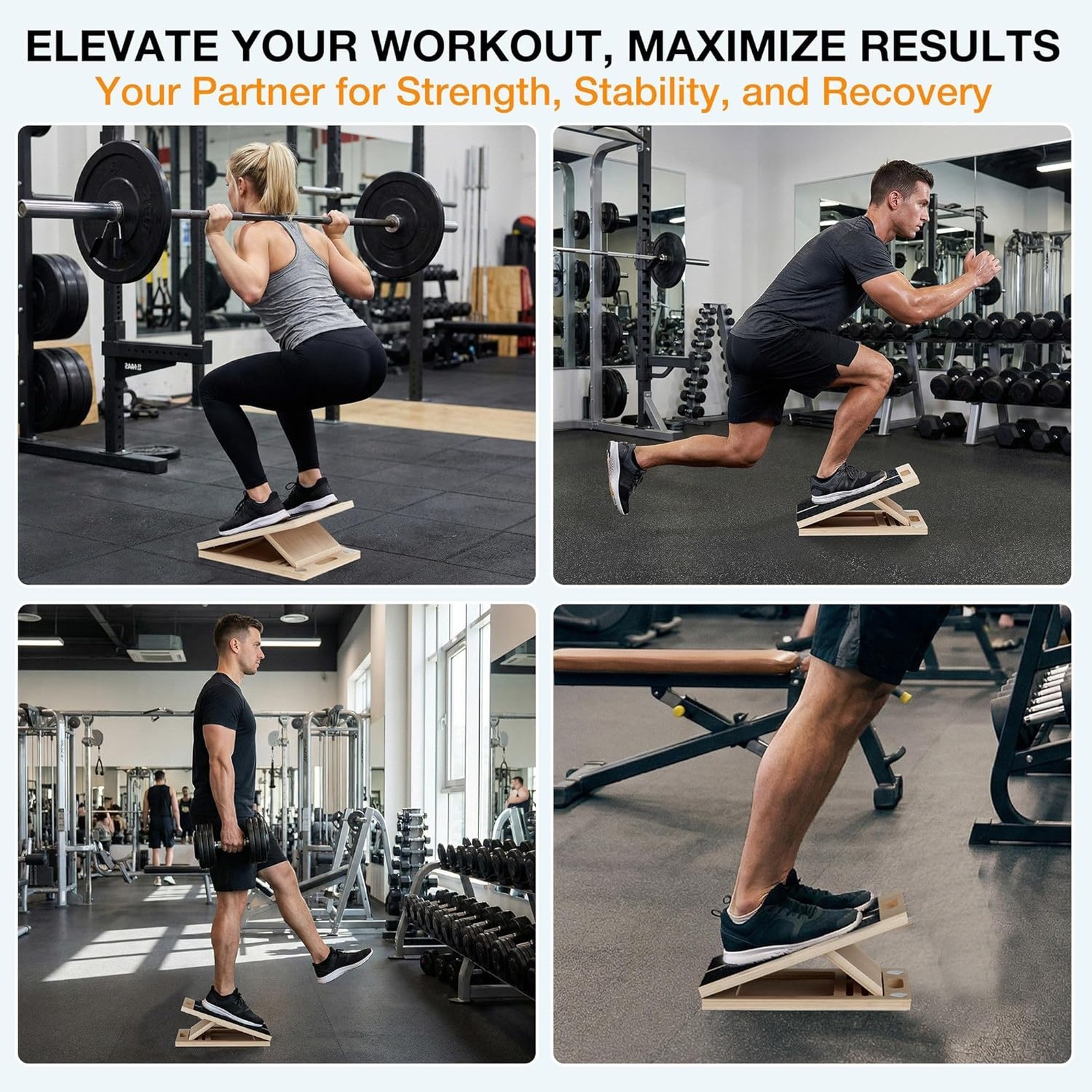 Calf Stretching Slant Board Wooden Incline Wedge for Foot Ankle Mobility Balance