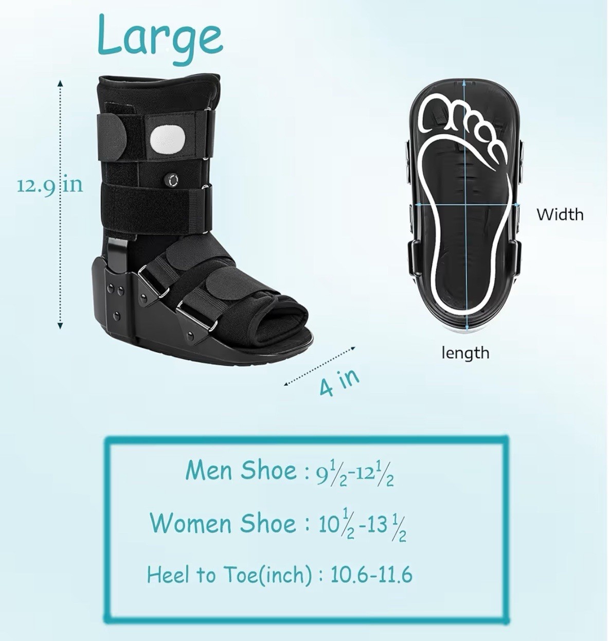 Medibot Advanced Walking Boot for Ankle Injuries,Adjust Air Splint w/ Pump,Large