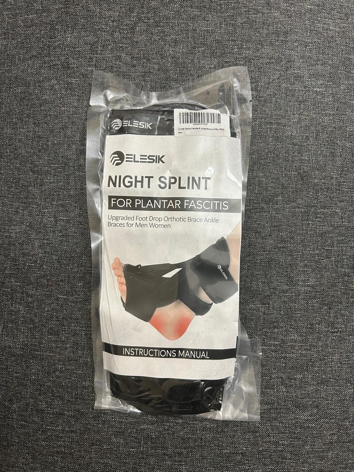 ELESIK Night Splint Plantar Fasciitis Foot Drop Brace Ankle Support Black New
