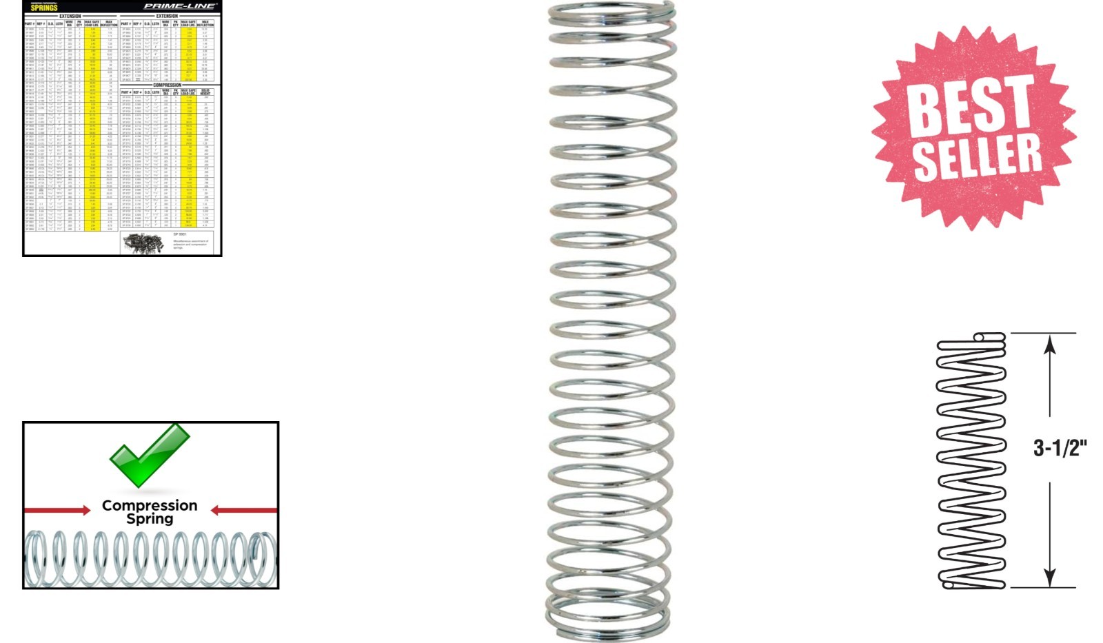 Compression Spring, Nickel-Plated Steel, 23/32 In. x 3-1/2 In. 2-Pack