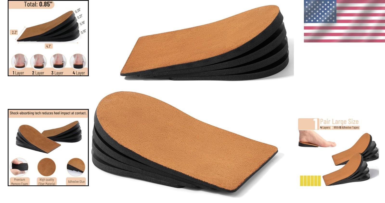 Dr. JK Adjustable Heel Lifts – 4 Layers Foam Pads for Uneven Legs, Large Size