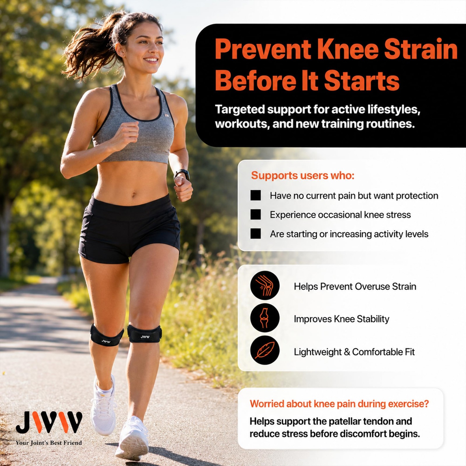 Patellar Tendon Support Strap 2 Pack, Knee Brace for Knee Pain Relief