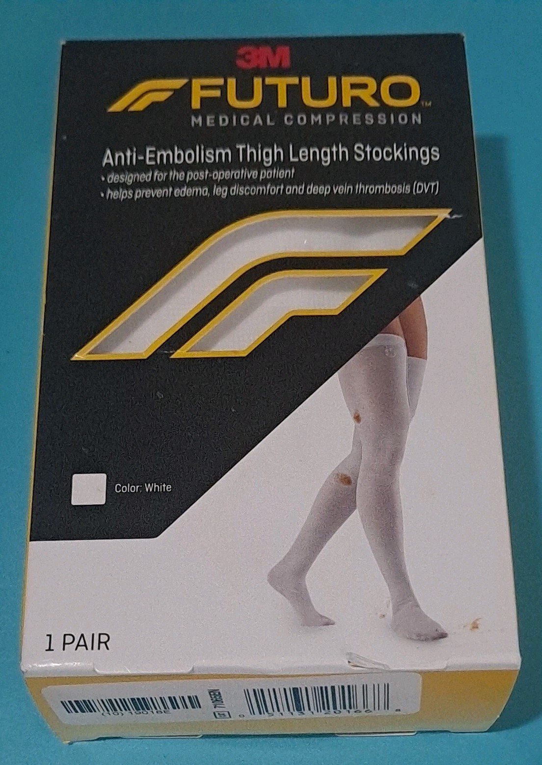 Futuro Anti-Embolism 18mm/Hg Thigh Length Closed Toe Stockings White, Medium B32