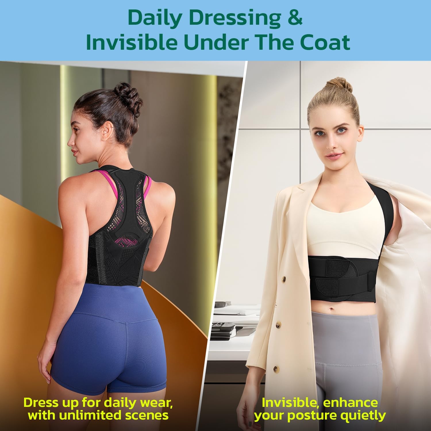 Posture Corrector for Women, Upper Back Brace for Pain Relief Blue M