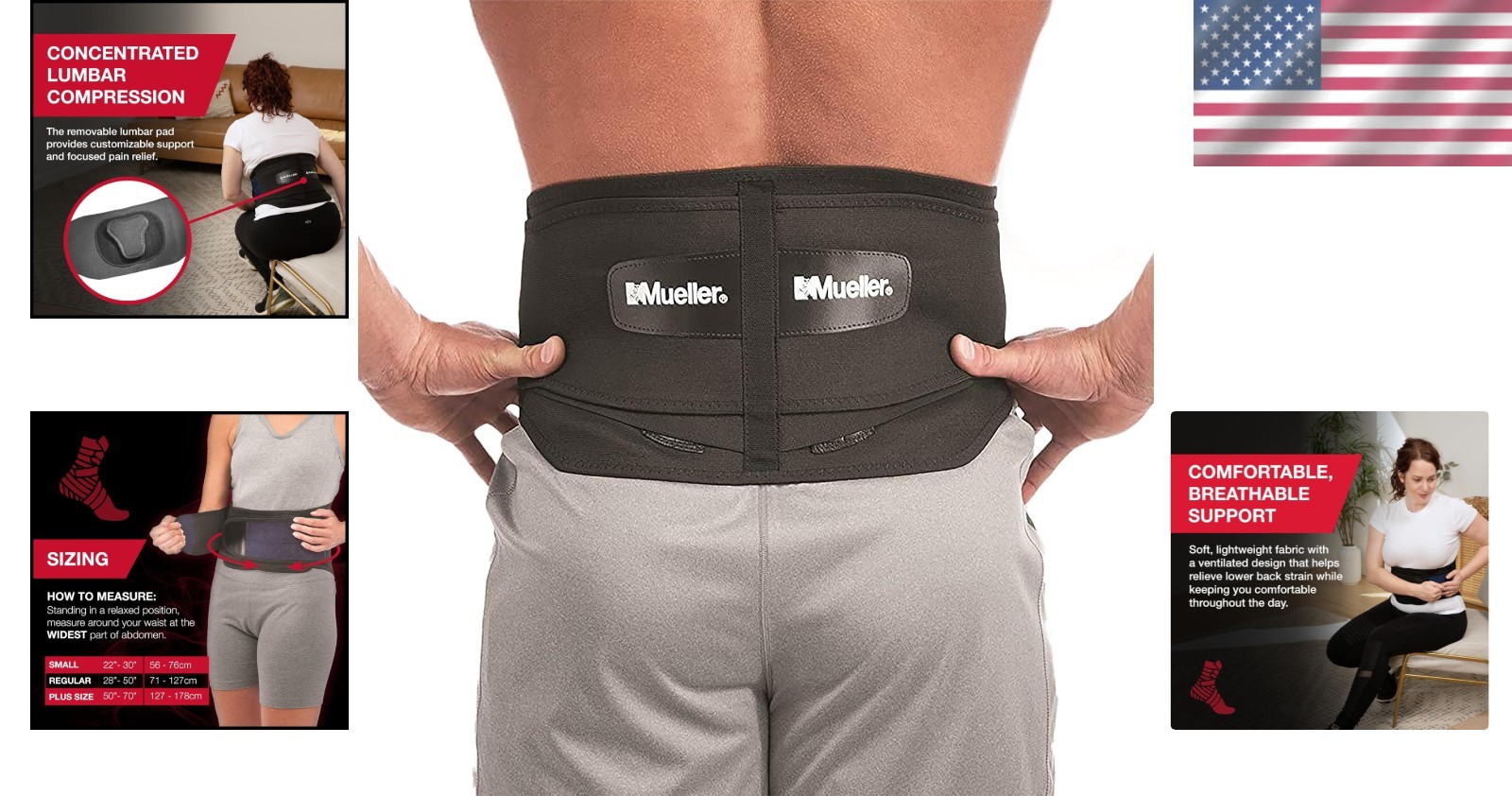 Adjustable Lumbar Back Brace with Removable Pad for Pain Relief – Black, Regu…