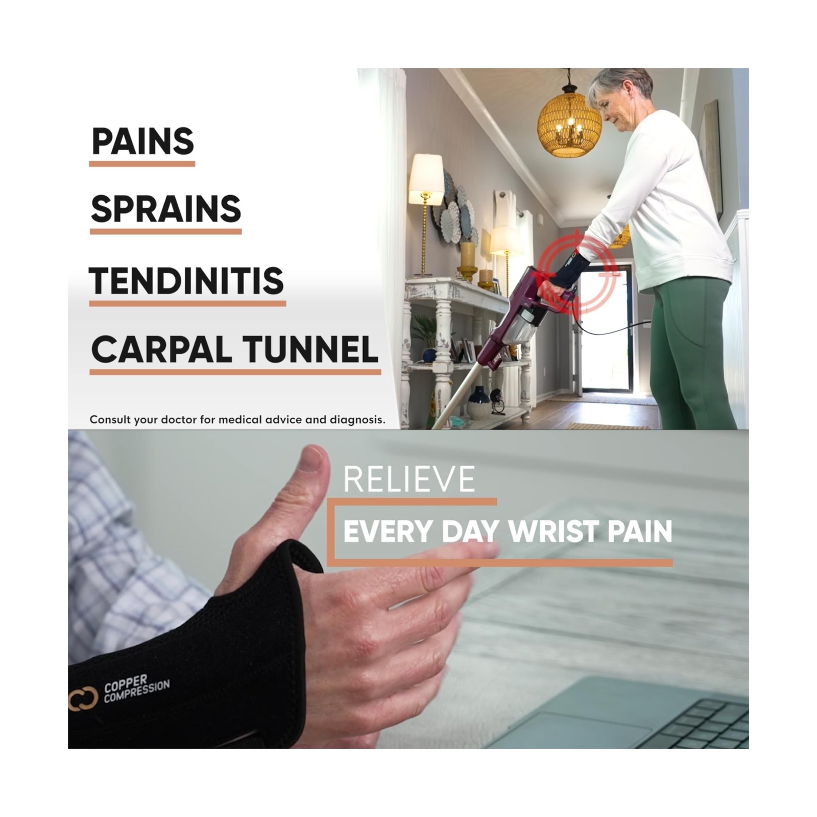 Copper Compression Advanced Wrist Brace – Copper Infused Adjustable Orthopedi…