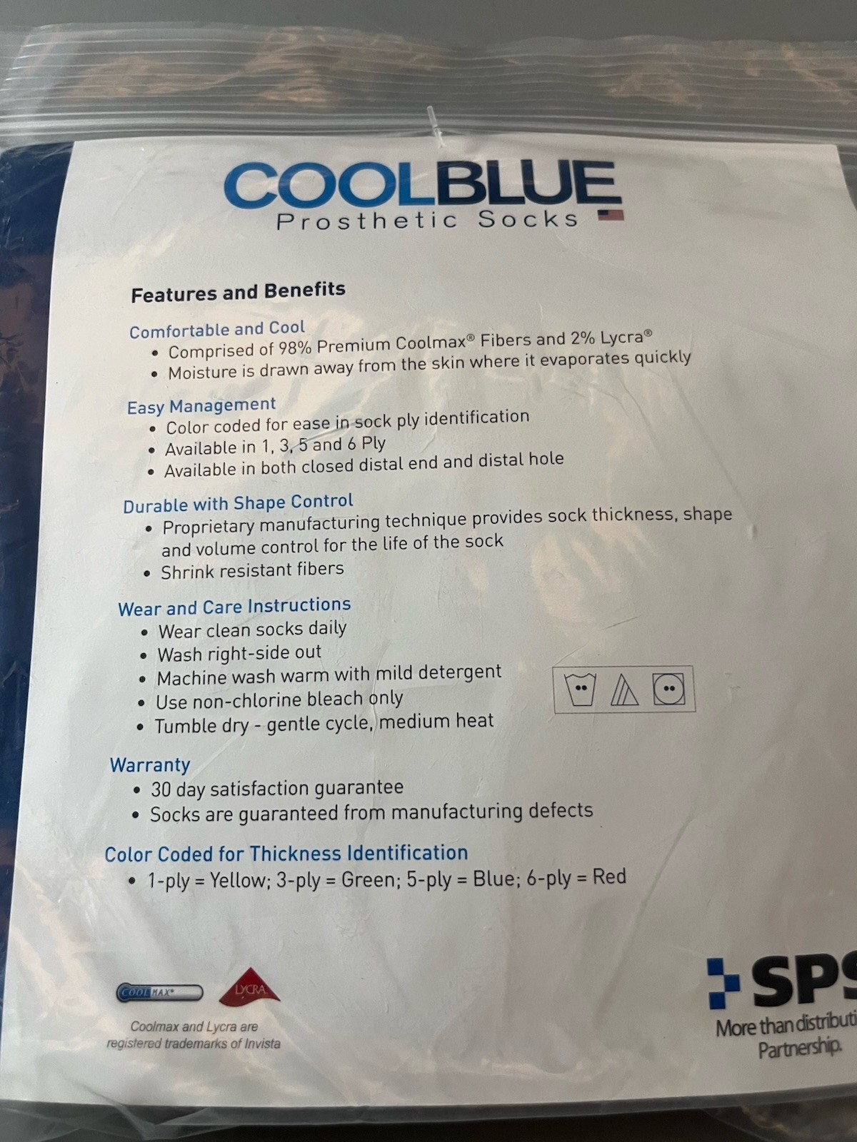 Cool Blue 3 Ply Prosthetic Sock 2 Pack Size 3 Length 10-14 Model CB3HMSH2