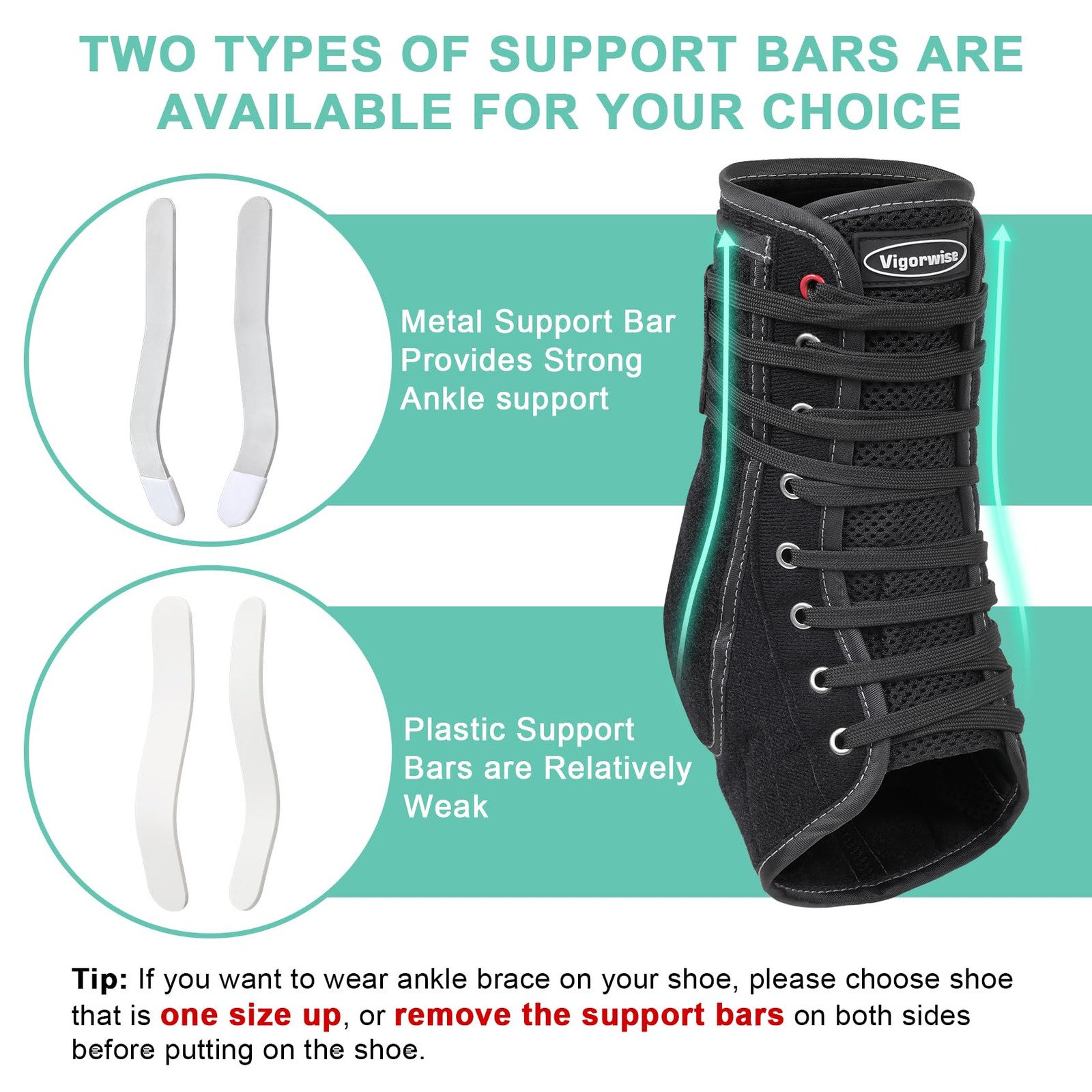 Vigorwise Quick Ankle Brace with Metal and Plastic Side Large, Black