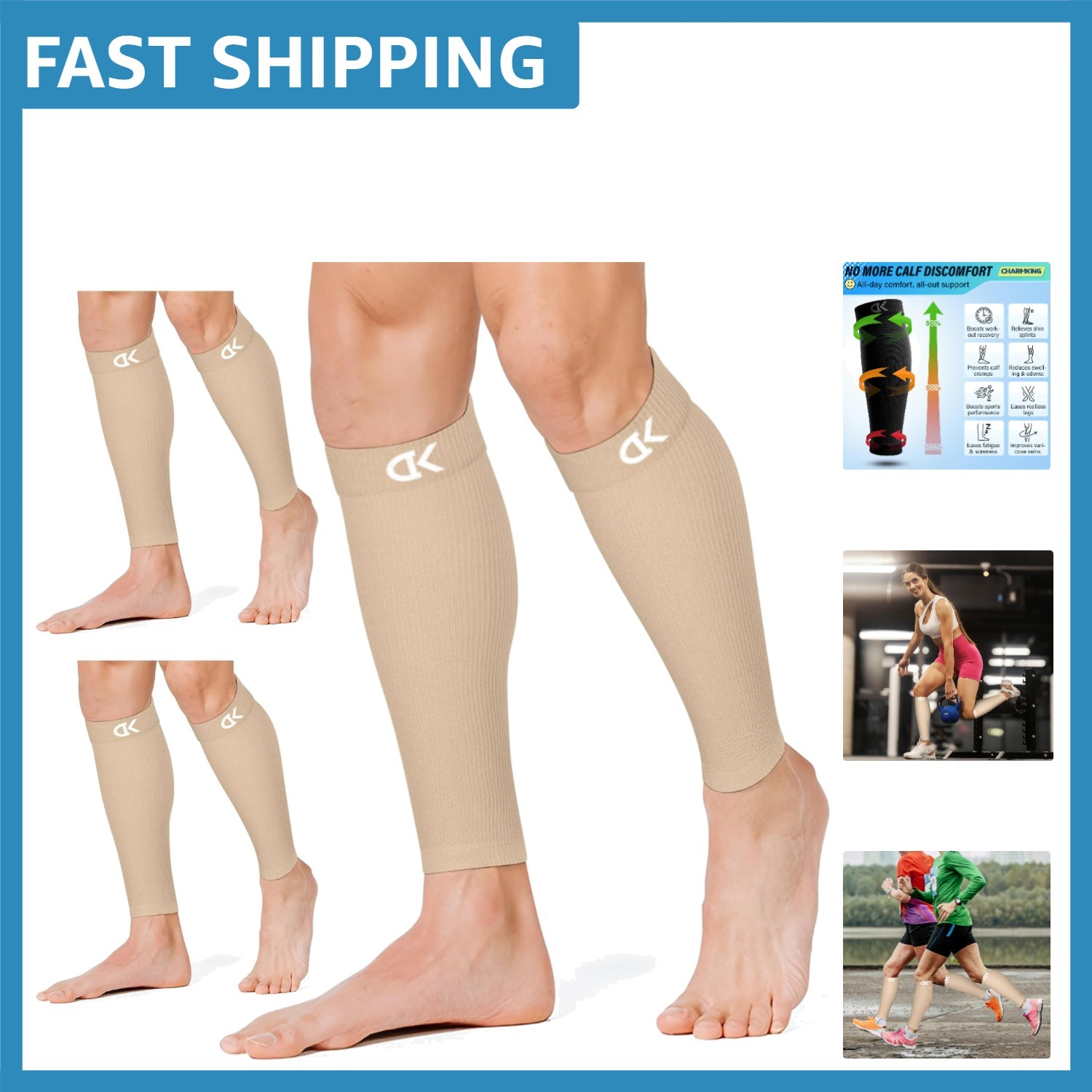 Lightweight & Breathable Compression Sleeves – 3 Beige Pairs for All-Day Comfort
