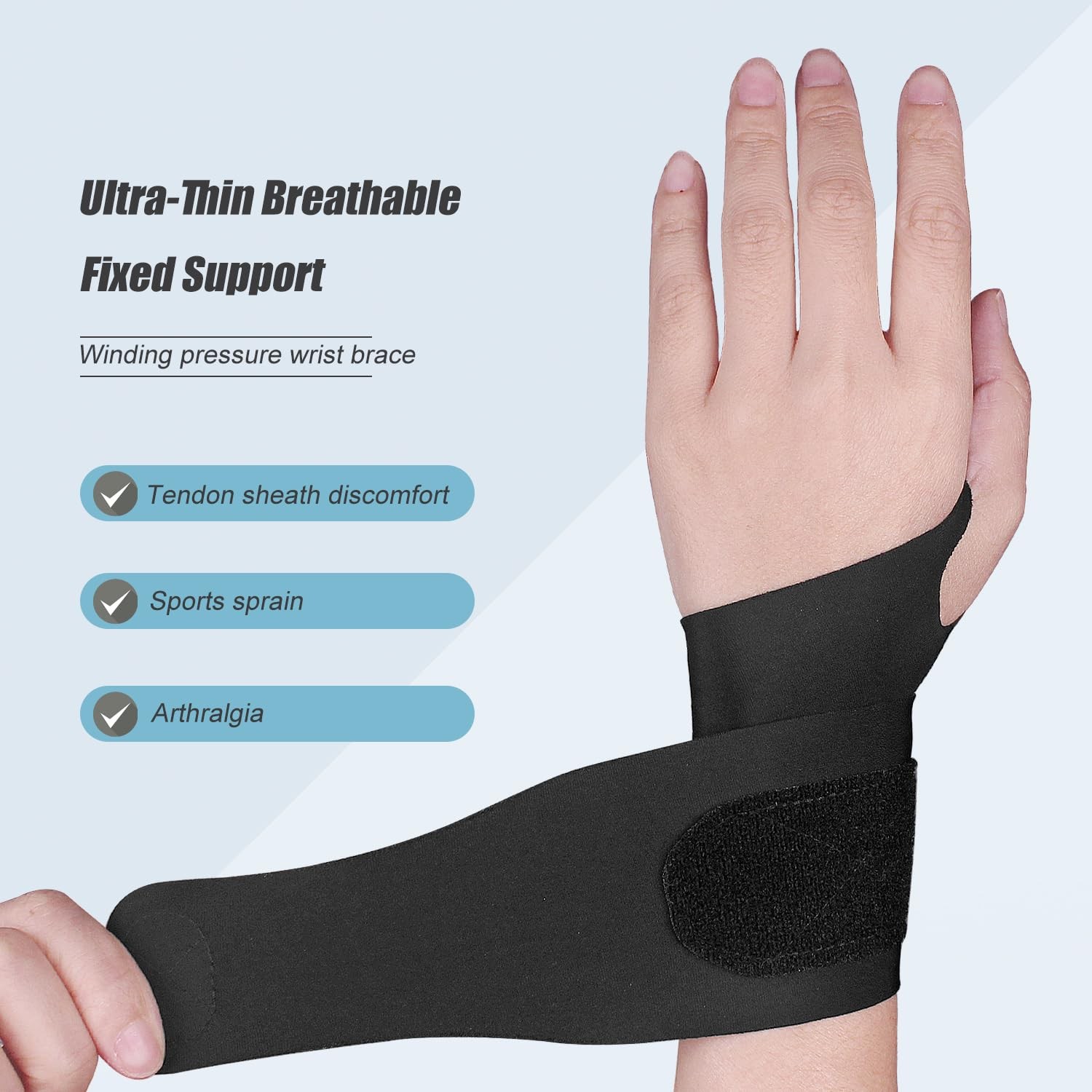 2 Pcs Ultra-Thin Wrist Brace Support for Carpal Tunnel, One Size, All Black