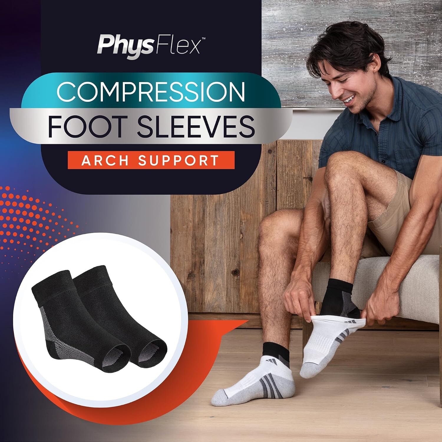 PHYSFLEX COMPRESSION FOOT SLEEVE ARCH SUPPORT PLANTAR FASCIITIS BLACK SZ S QTY 2