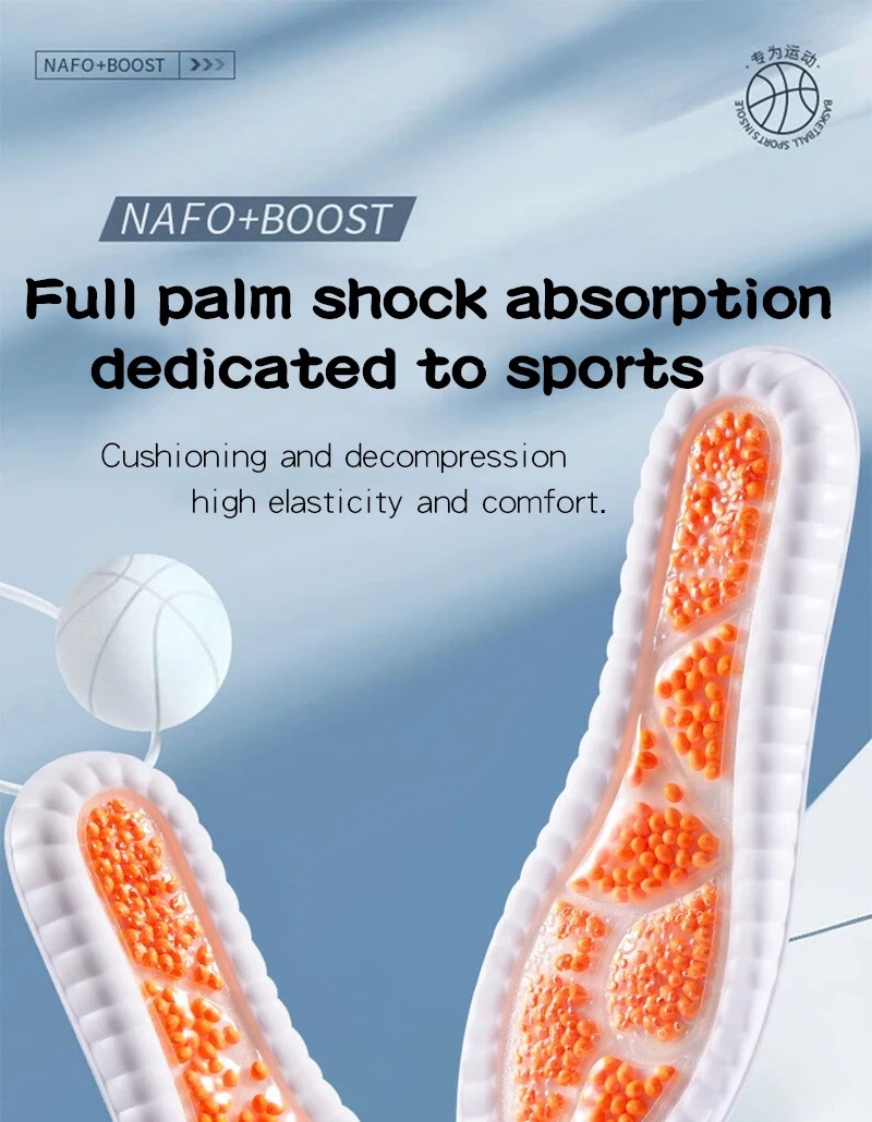 New Sport Insoles For Shoes High Elasticity Triple Shock Absorbing Sole Pad PU M