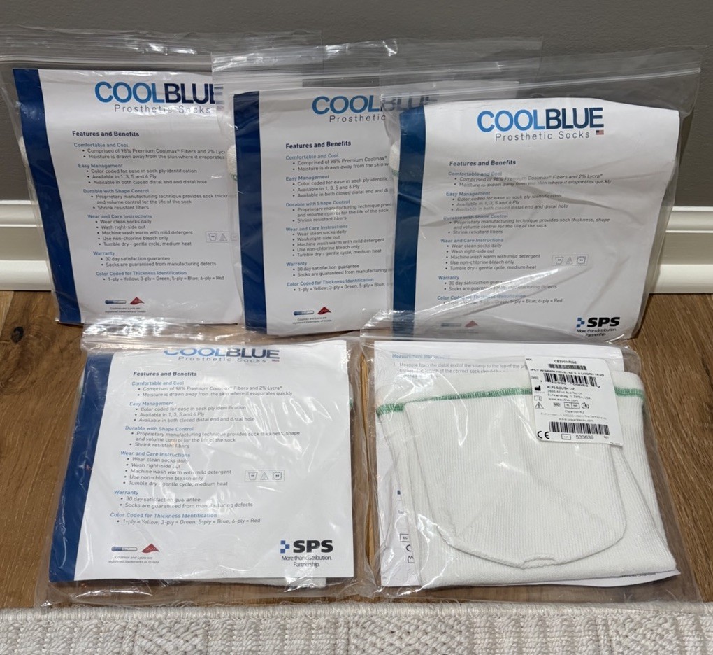 5 Cool Blue – 3 Ply Prosthetic Sock – Size 3,4 L 10-14, White CB3HWRG2