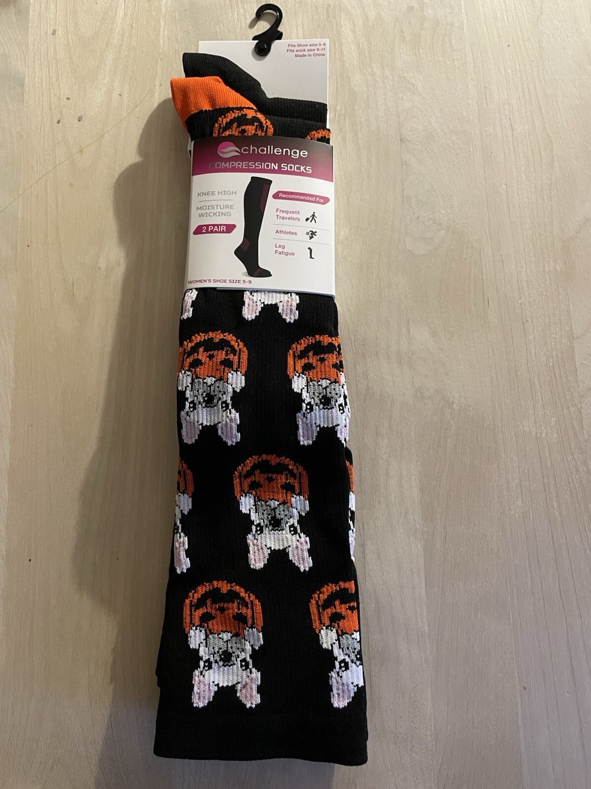 2 Pairs Frenchie Dog Pumpkin Compression Socks Knee High Stockings Running Work