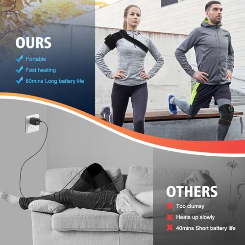 Cordless Heated Knee Brace for Pain Relief, Rechargeable Heating Knee Brace