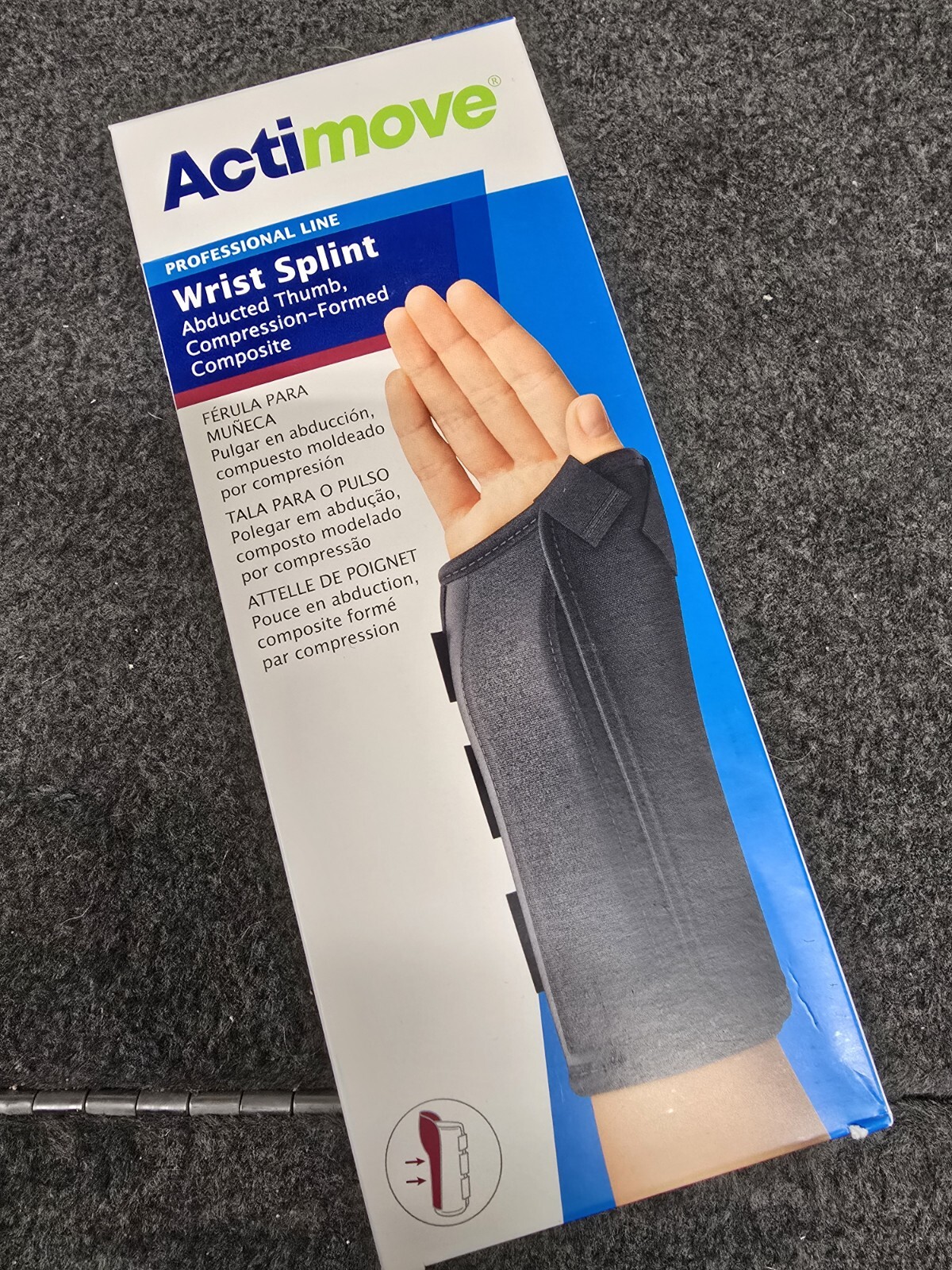 ACTIMOVE PROFESSIONAL LINE WRIST SPLINT 8 INCH, RIGHT HAND, SMALL, BLACK, NEW