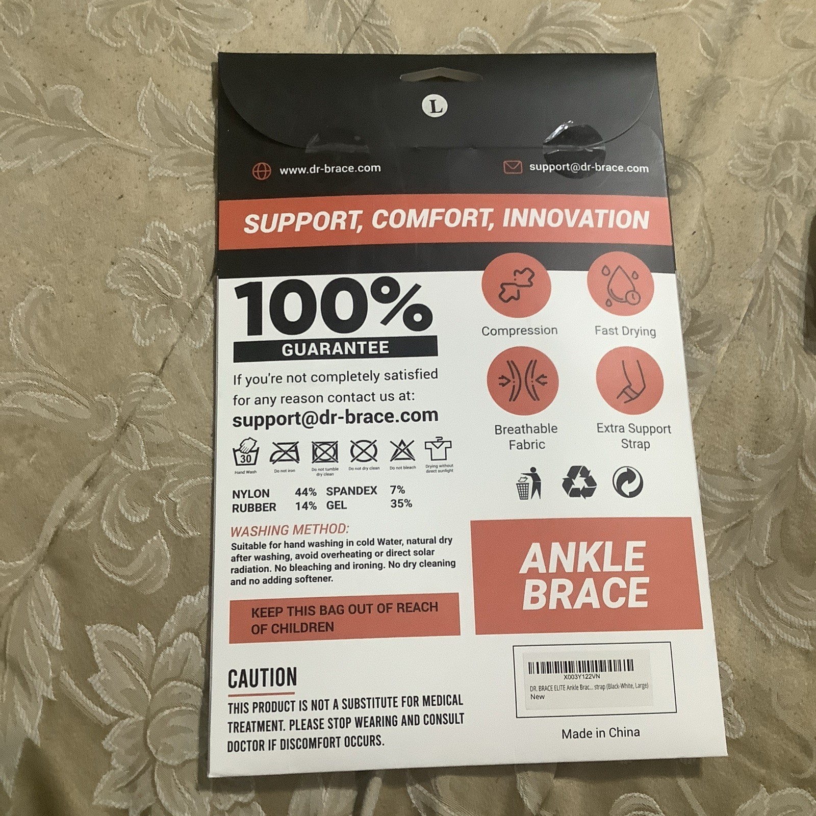 DR.Brace Padded Ankle Brace With ADditional Strap Large New