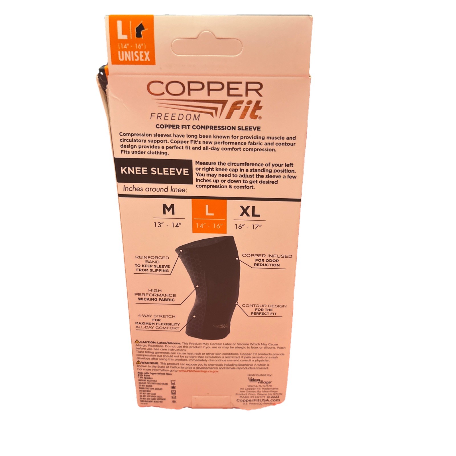 COPPER FIT sz large Compression Knee Sleeve UNISEX, 14″-16″, NEW Contour Design