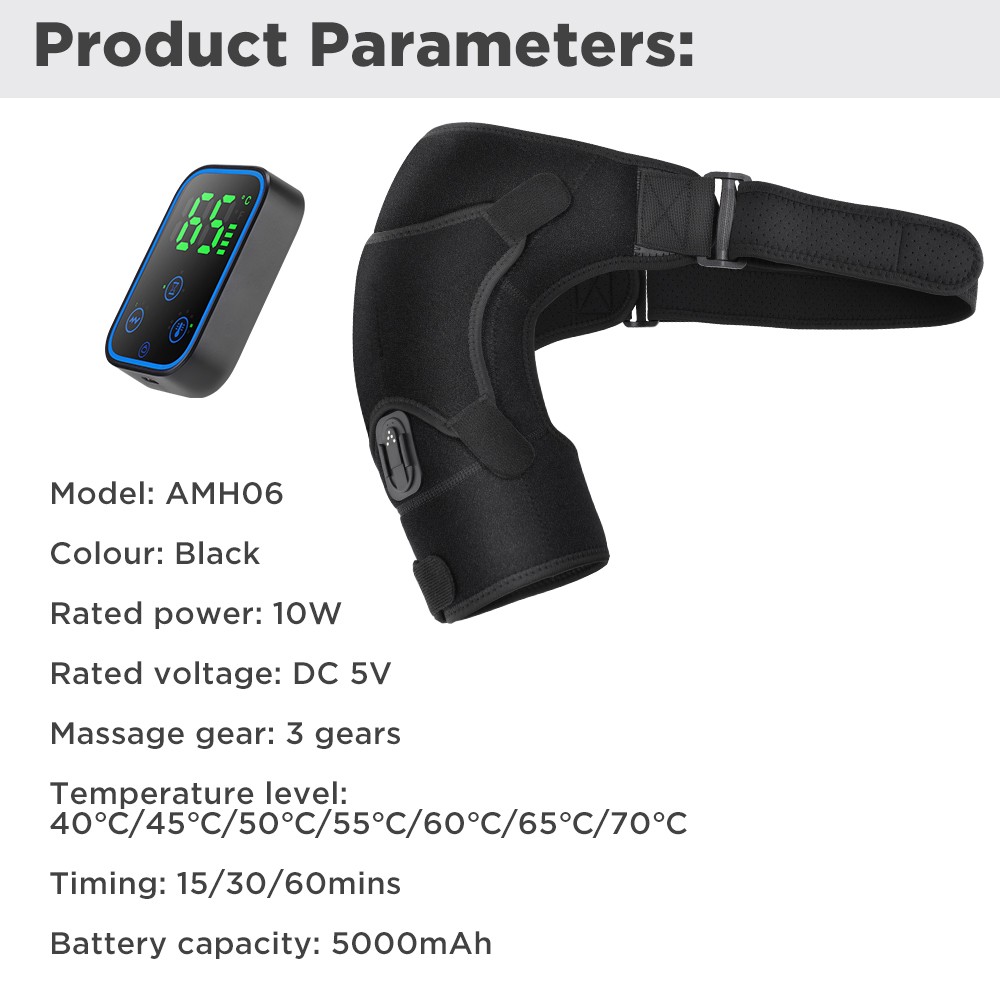 Cordless Heated Shoulder Massager Joint Brace Vibration Relief Pain App Control