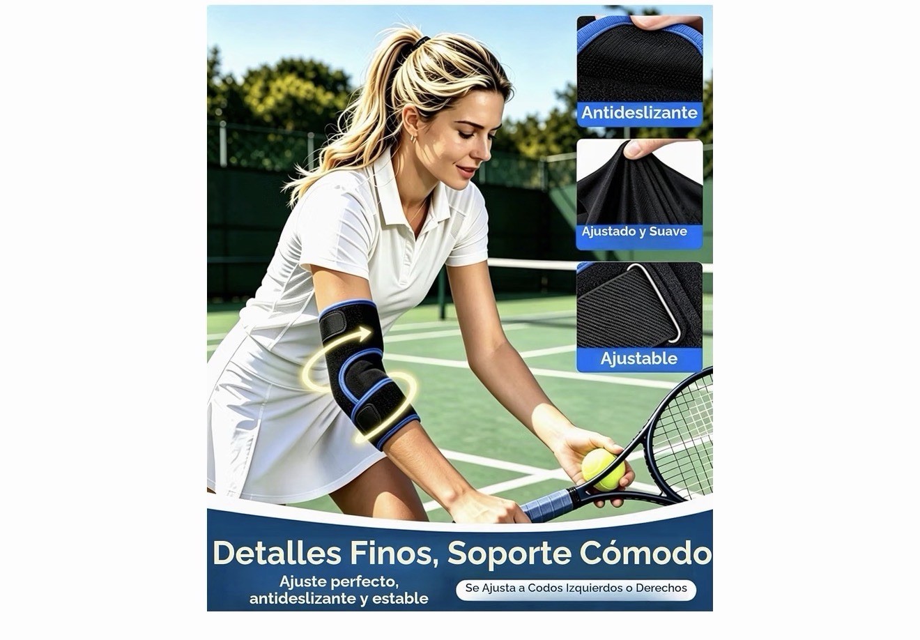 Adjustable Elbow Brace Sleeve Strap, Compression Stabilization, Black Blue