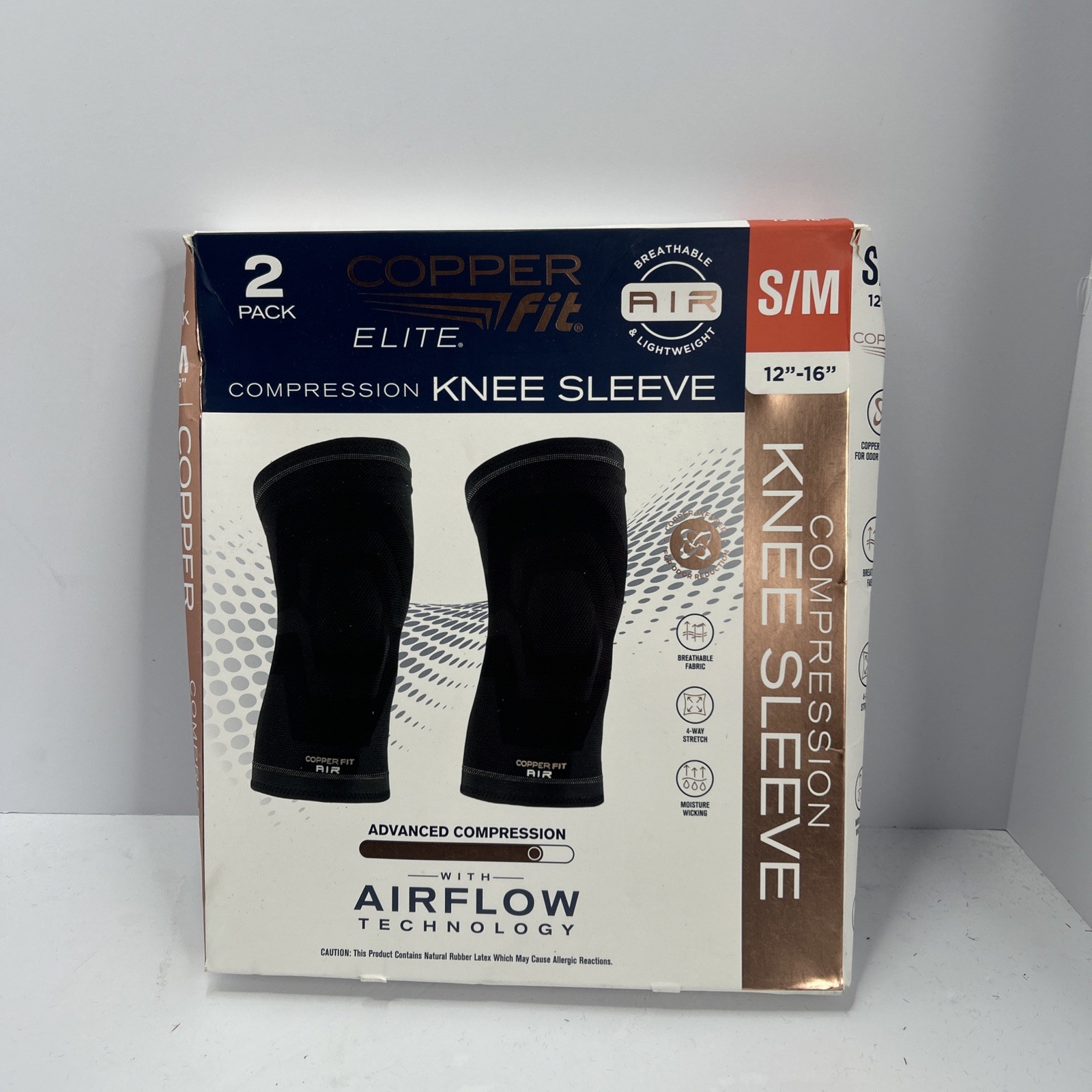 Copper Fit Elite Knee Sleeve 2 Pack Compression Brace S/M – New Open Box