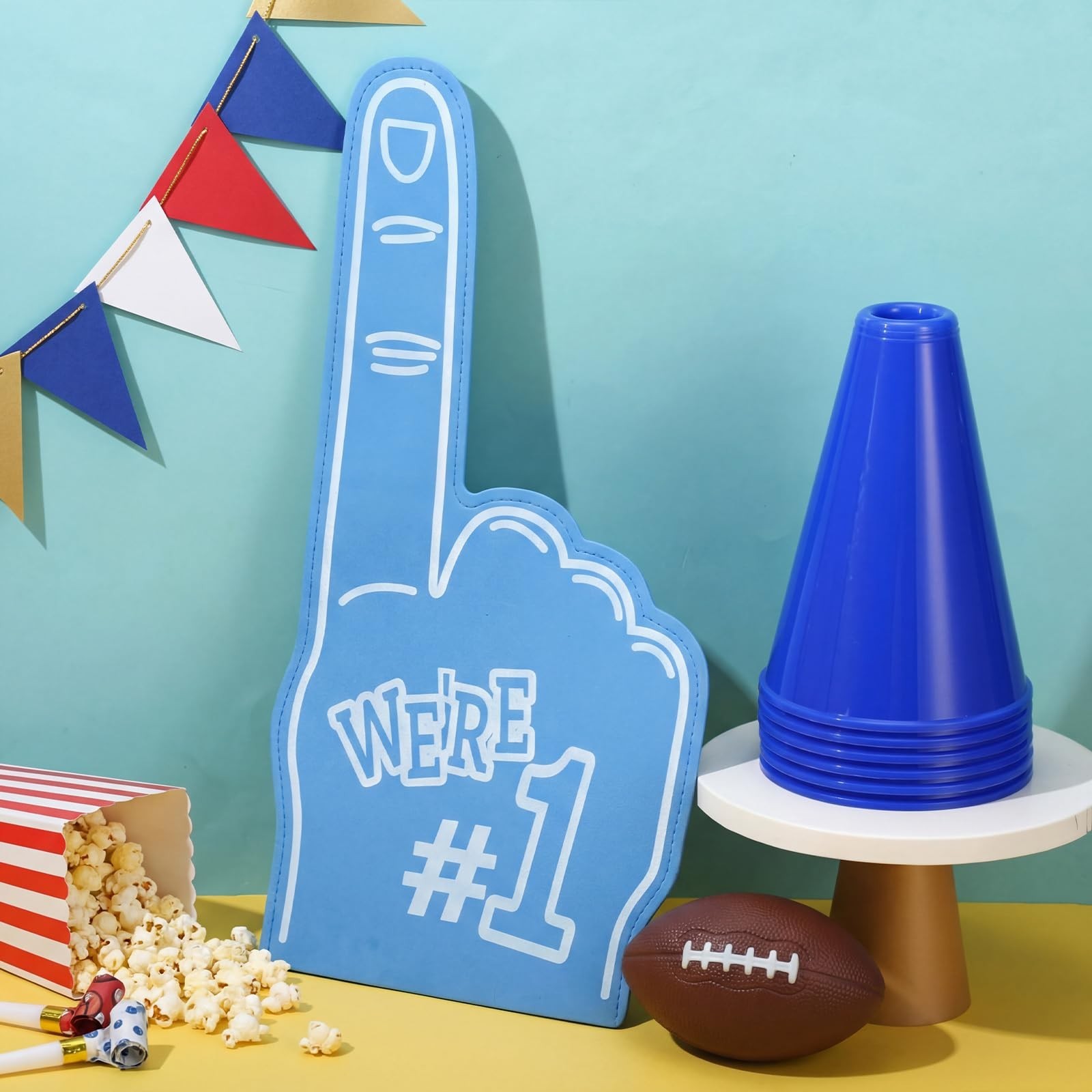 12 Pcs Giant Foam Finger 18 Inch and Blue Plastic Cheer Megaphone 8 Inch, We’…