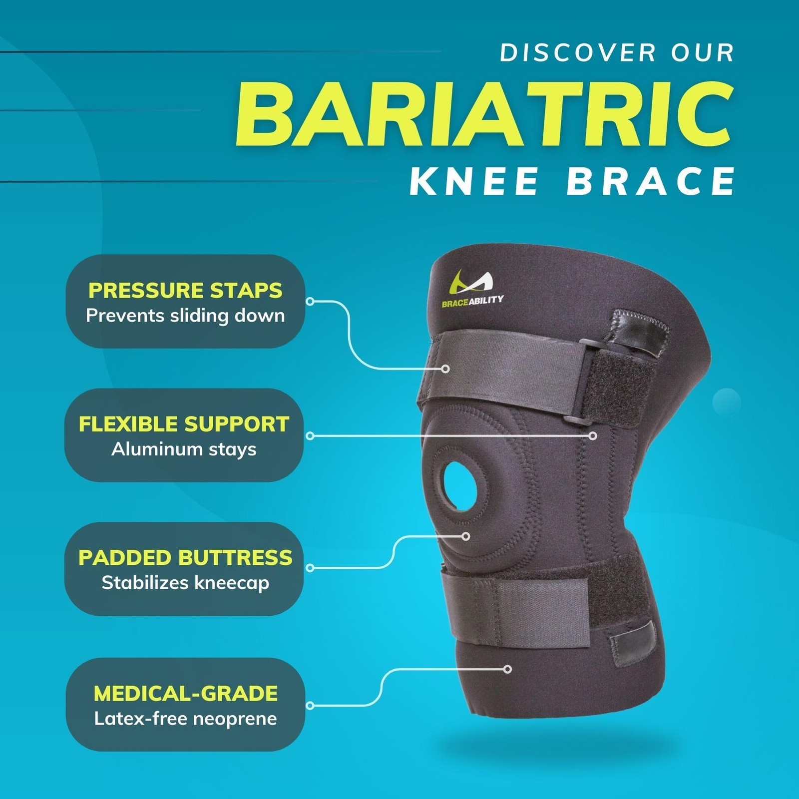 BraceAbility Bariatric Knee Brace for Large Legs – Plus Size Knee Brace with Sid