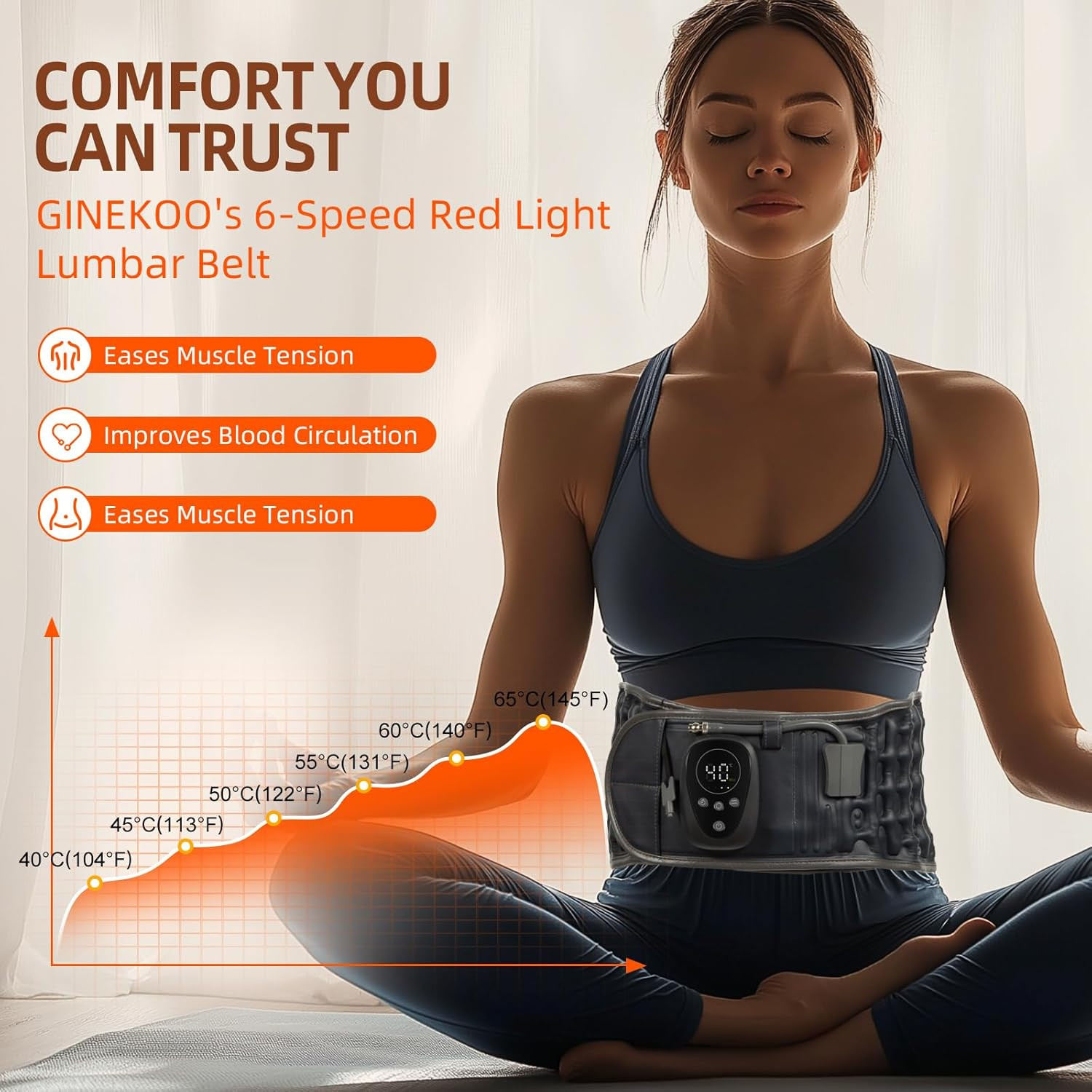 Red Light Therapy Decompression Back Belt with Heating, Vibration Massage & Elec