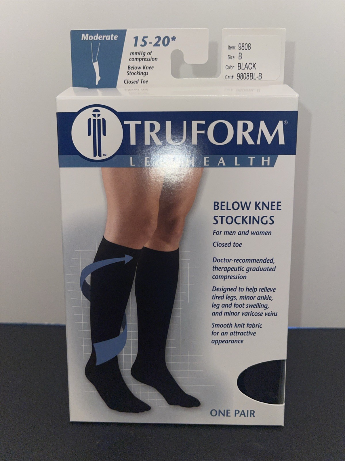 Truform Compression Stocking Unisex 15-20 mmHg Black Below Knee Size XL