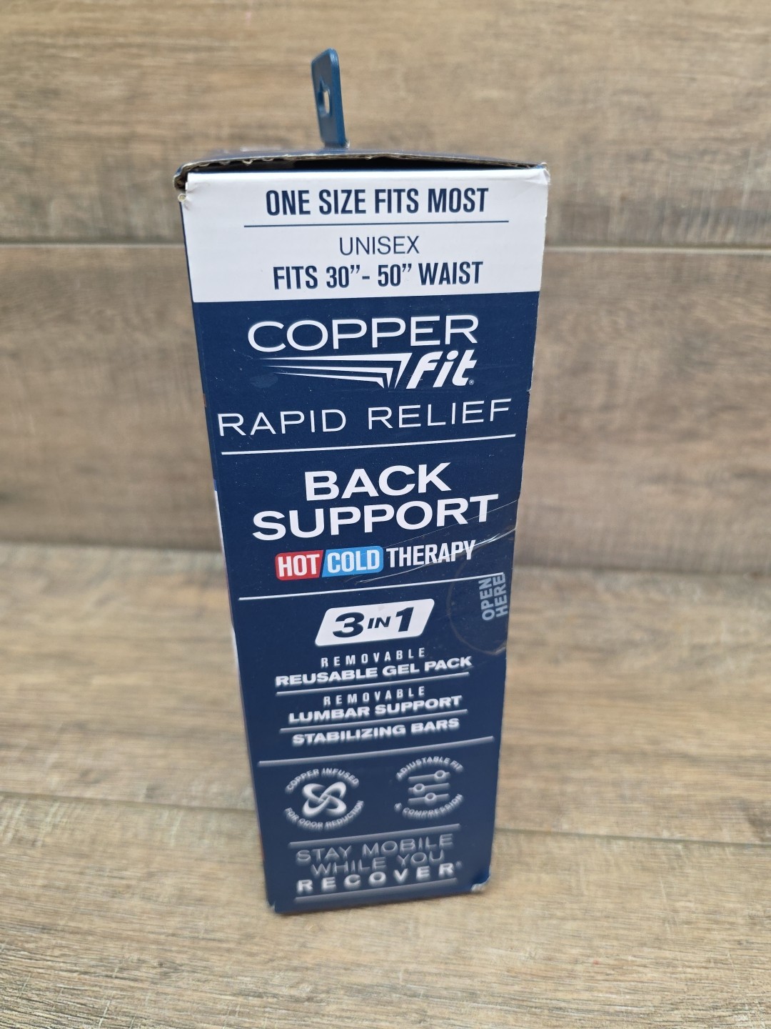 Copper Fit Rapid Relief Adjustable Back Support Wrap w/ Gel Pack Black One Size