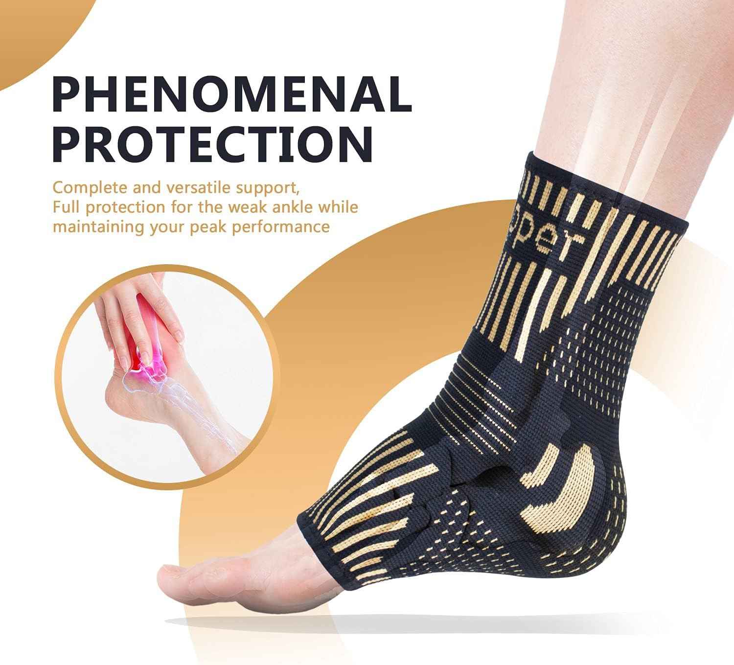 Copper Ankle Brace Support for Men & Women (Pair), Best Ankle Compression Sleeve
