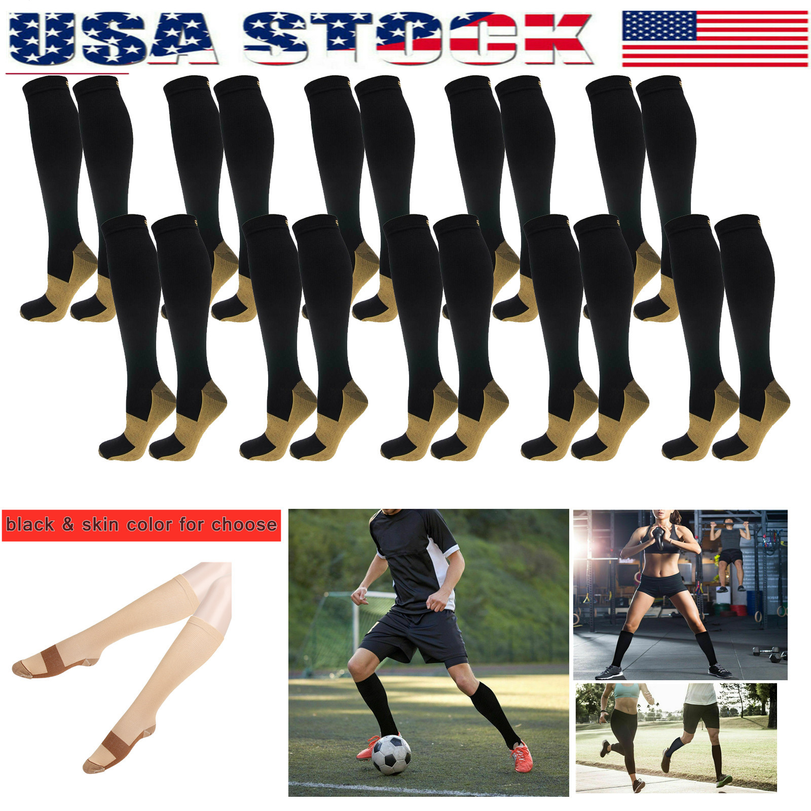Lot 20-30mmHg Copper Compression Socks Sport Socks Support Recover Men Women US