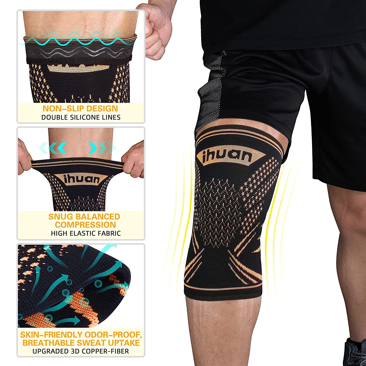 Ihuan 2-pack Copper Knee Support Braces for Women and Men – Brand NIB