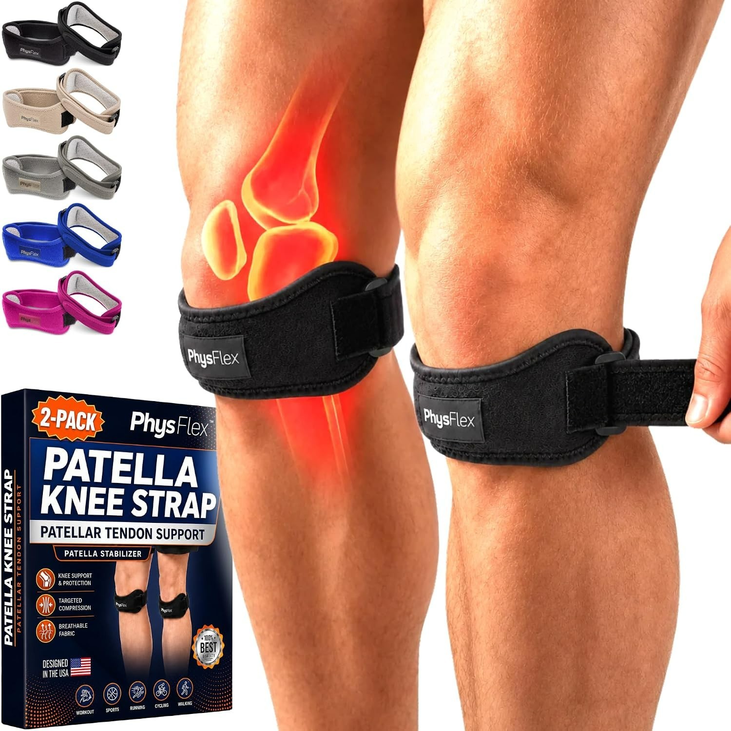 Universal Fit Patellar Support Strap for Jumper’s Knee – 2 Pack for Men & Women