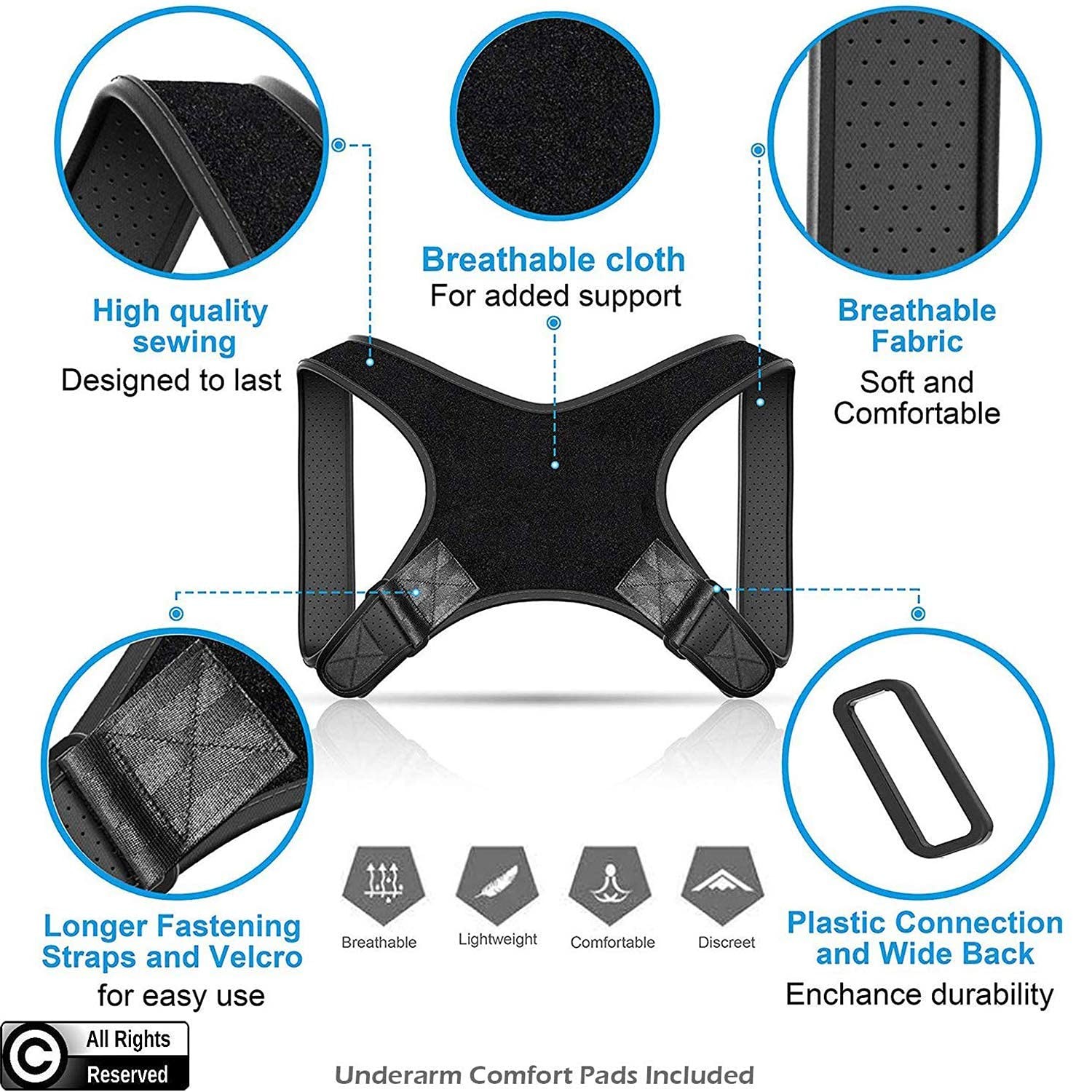 POAGL Adjustable Posture Corrector Brace for Men – Universal Fit, Black
