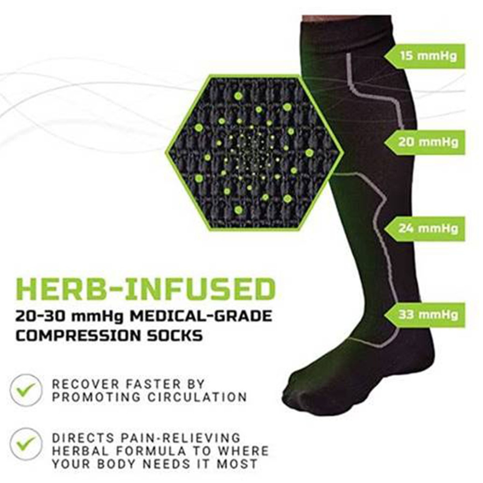 Green Drop Compression Socks Knee High Black Large / X-Large 2 Ct
