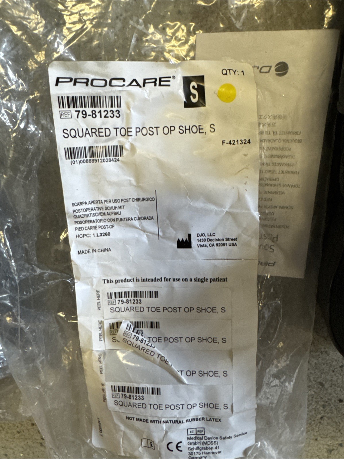 DJO 79-81233 PROCARE Squared Toe Post Op Shoe, XSmall, Female Size 4-6.5