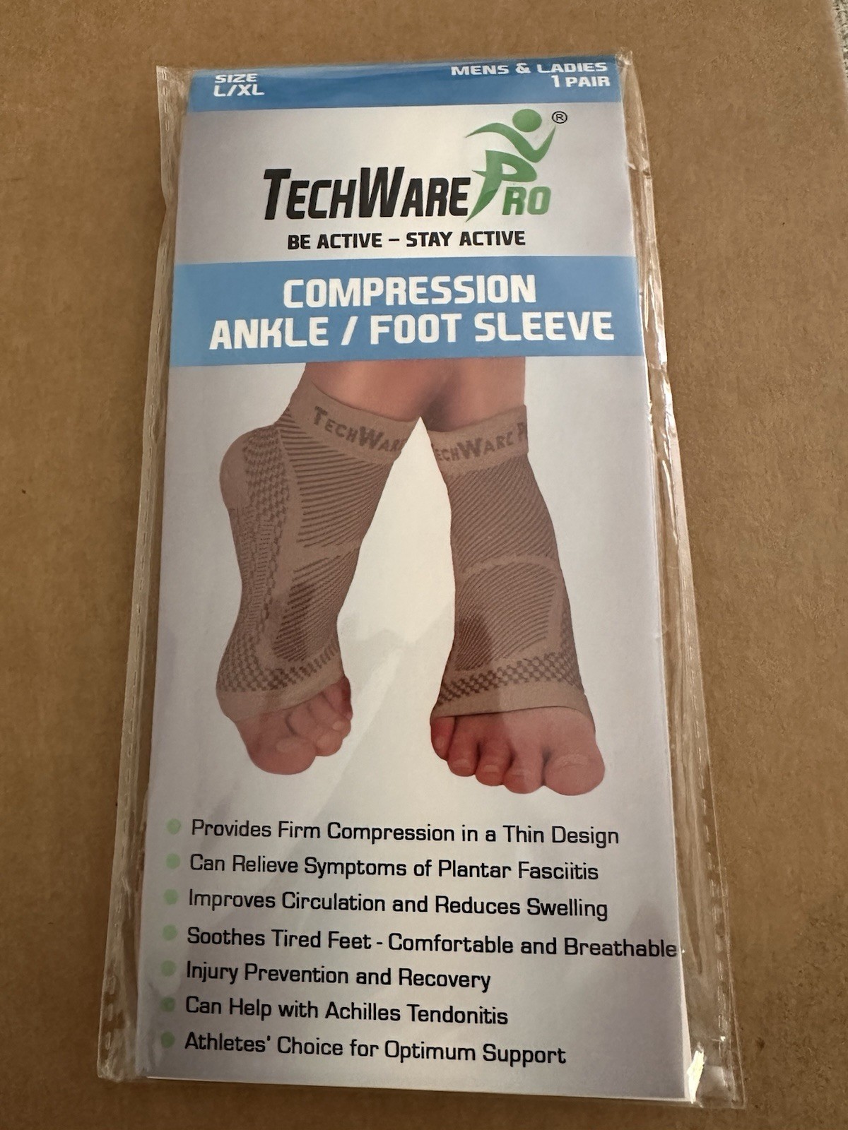 TechWare Pro Ankle Brace Compression Sleeves Beige L/XL Sealed