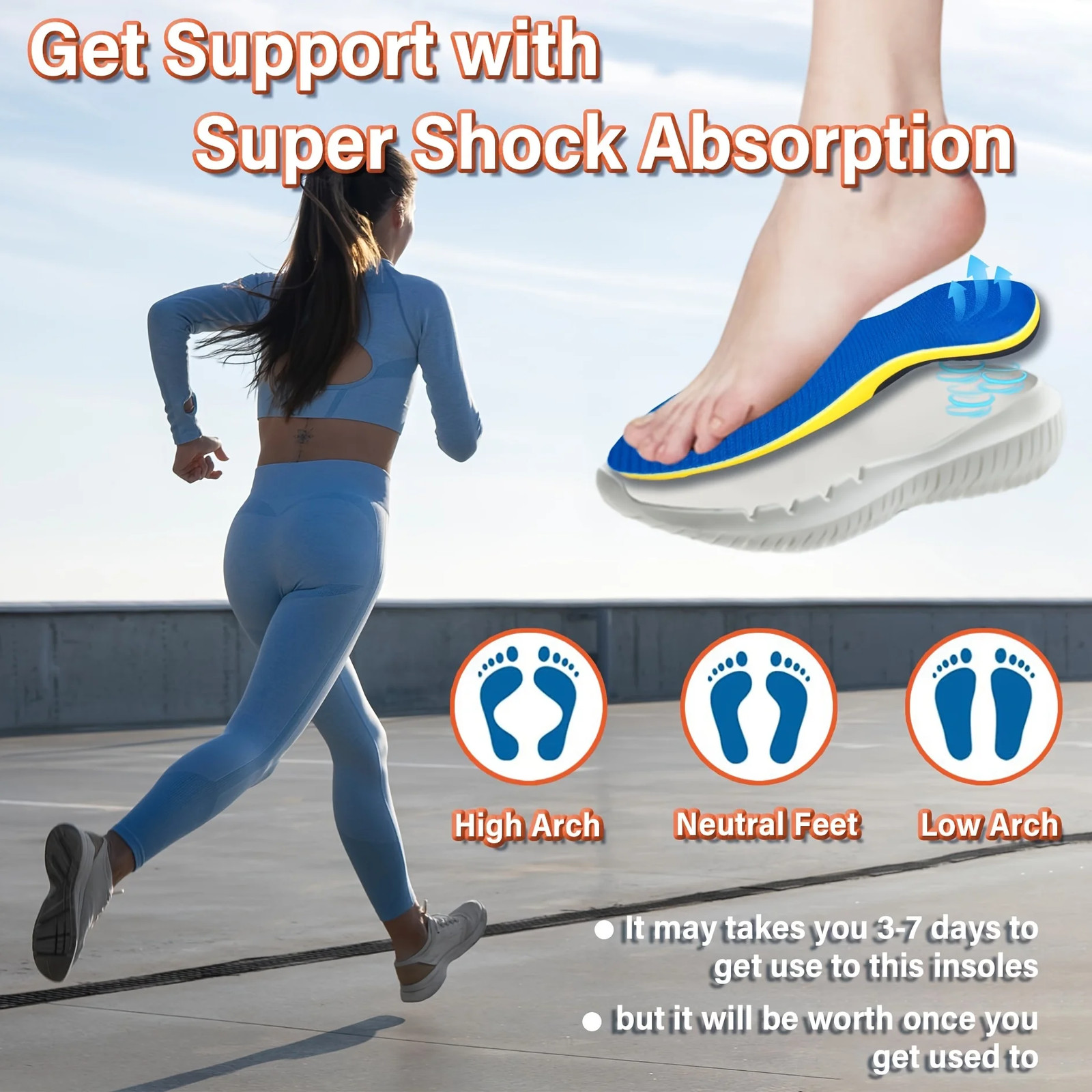240lbs Heavy Duty Arch Support Insoles Sports Shock Absorption Elastic Wear Resi