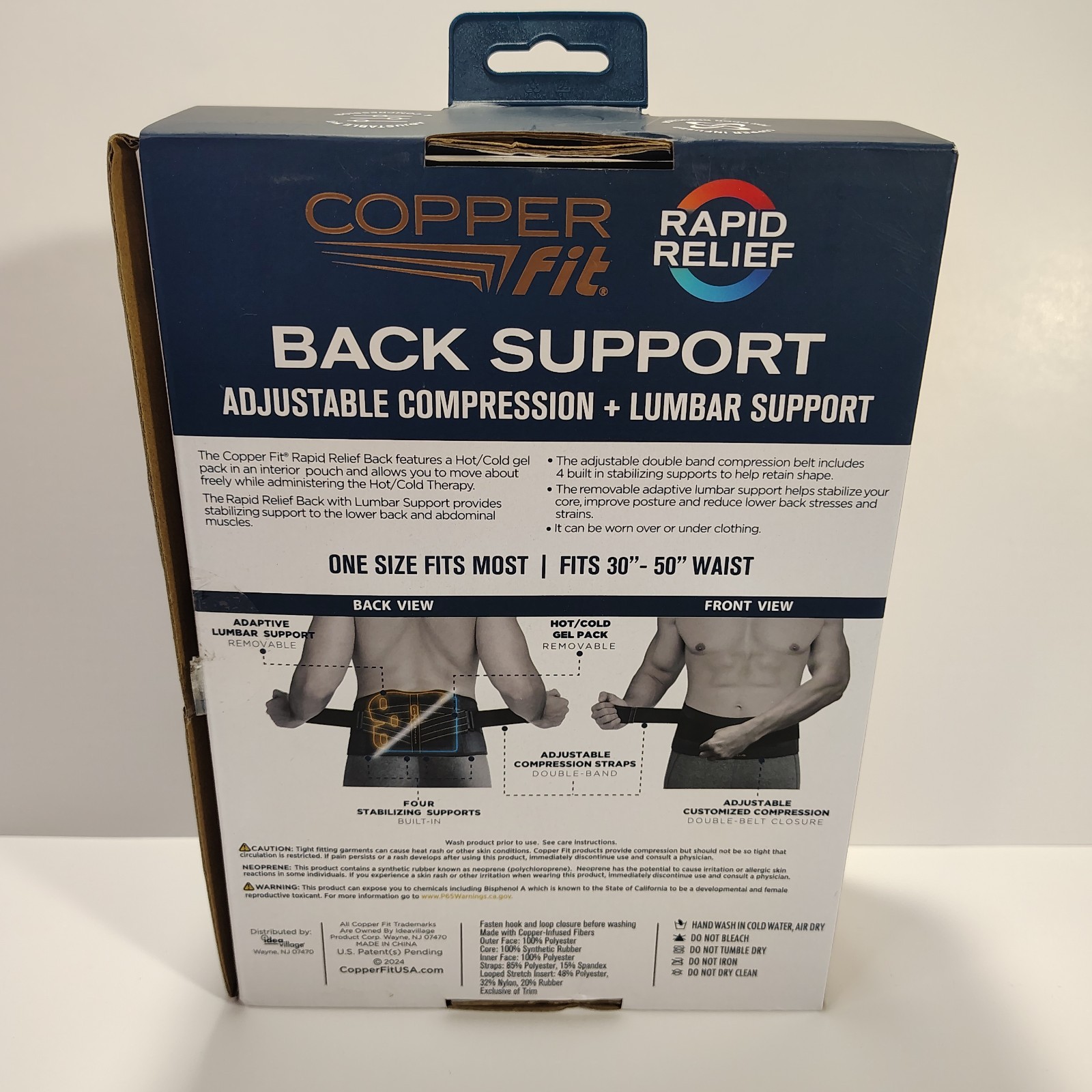 Copper Fit Rapid Relief Back Support Hot Cold Therapy Lumbar Brace Belt