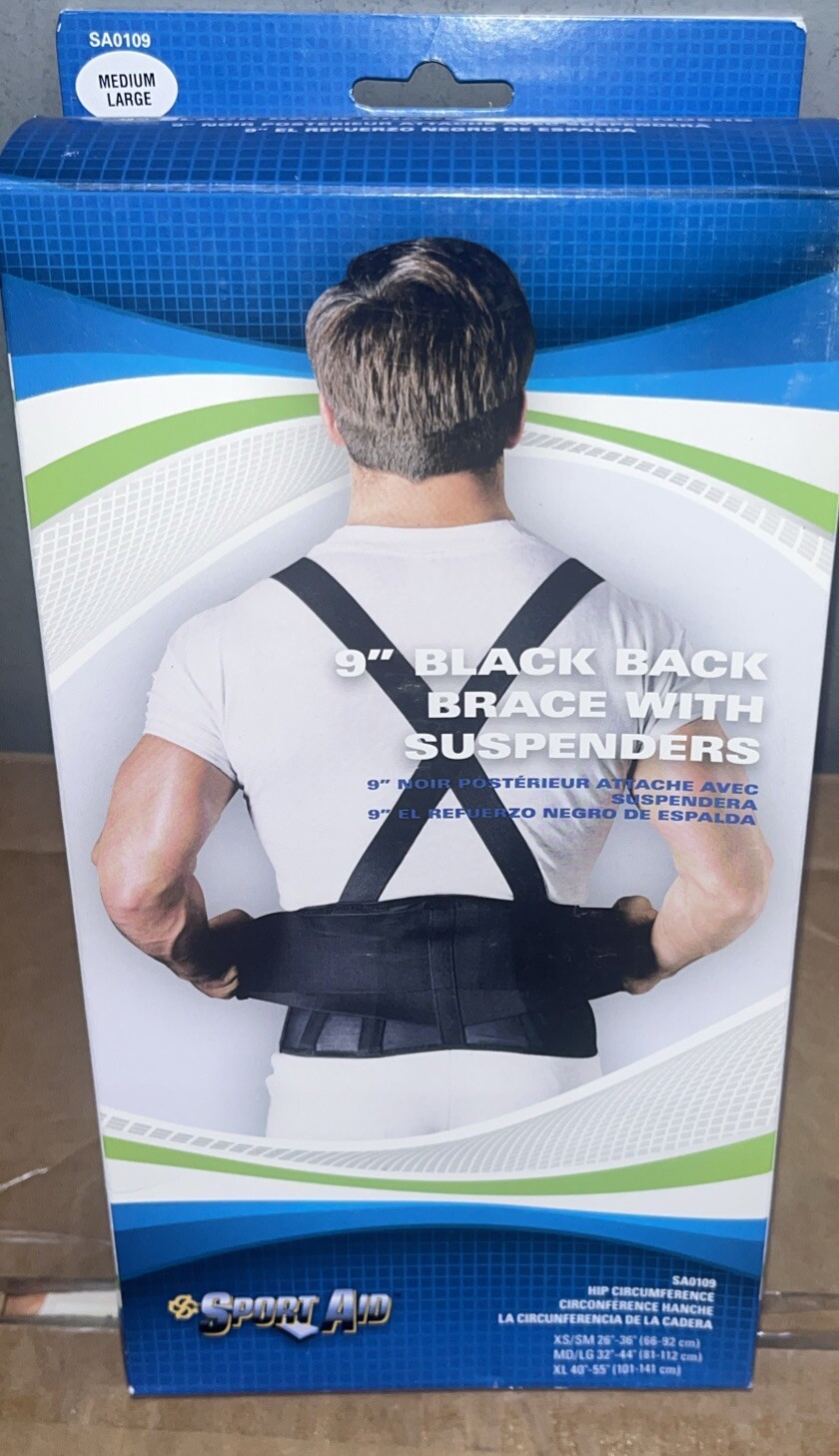Sportaid Back Brace with Suspenders Black, 32″-44″, medium/large