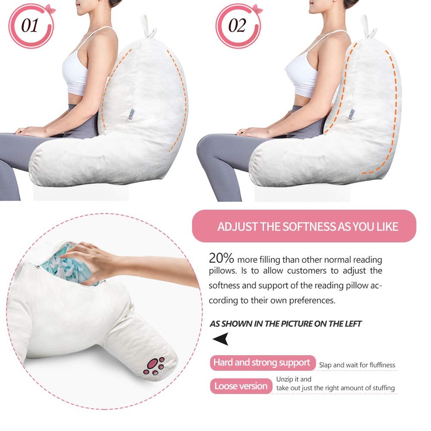 SUNSIDE Kitty Reading Pillow for Sitting in Bed, Cute Back Pillows for Adult …