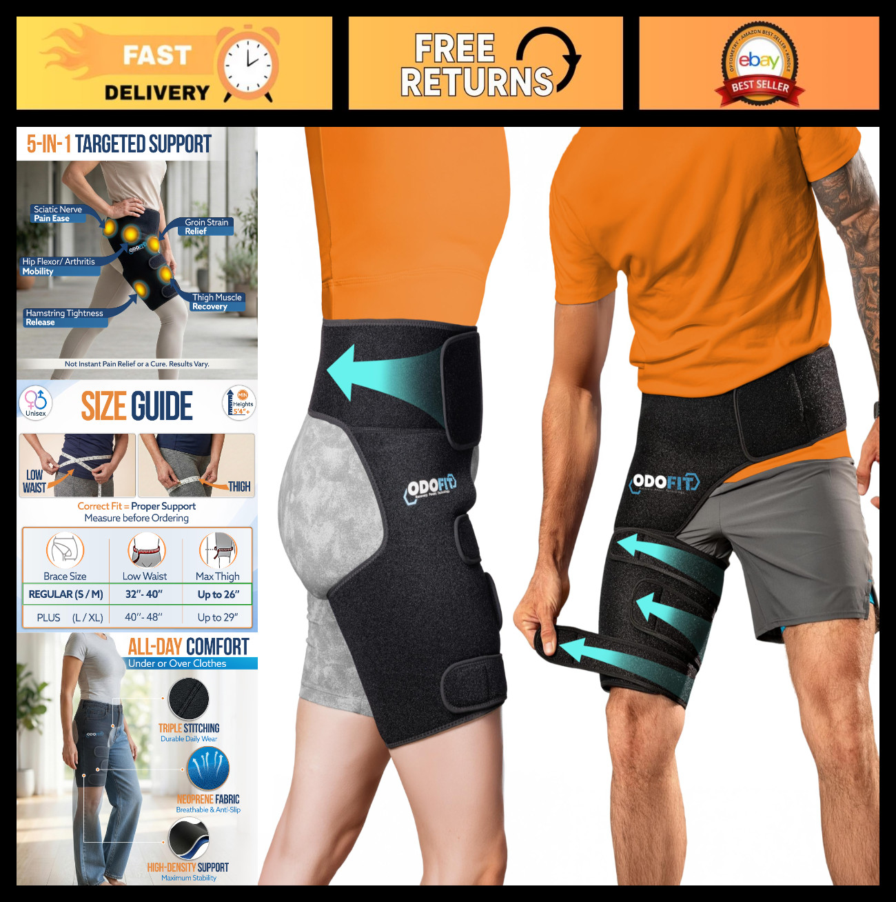 5-in-1 Adjustable Hip Brace for Sciatica Pain Relief, Groin & Thigh Support, Imp