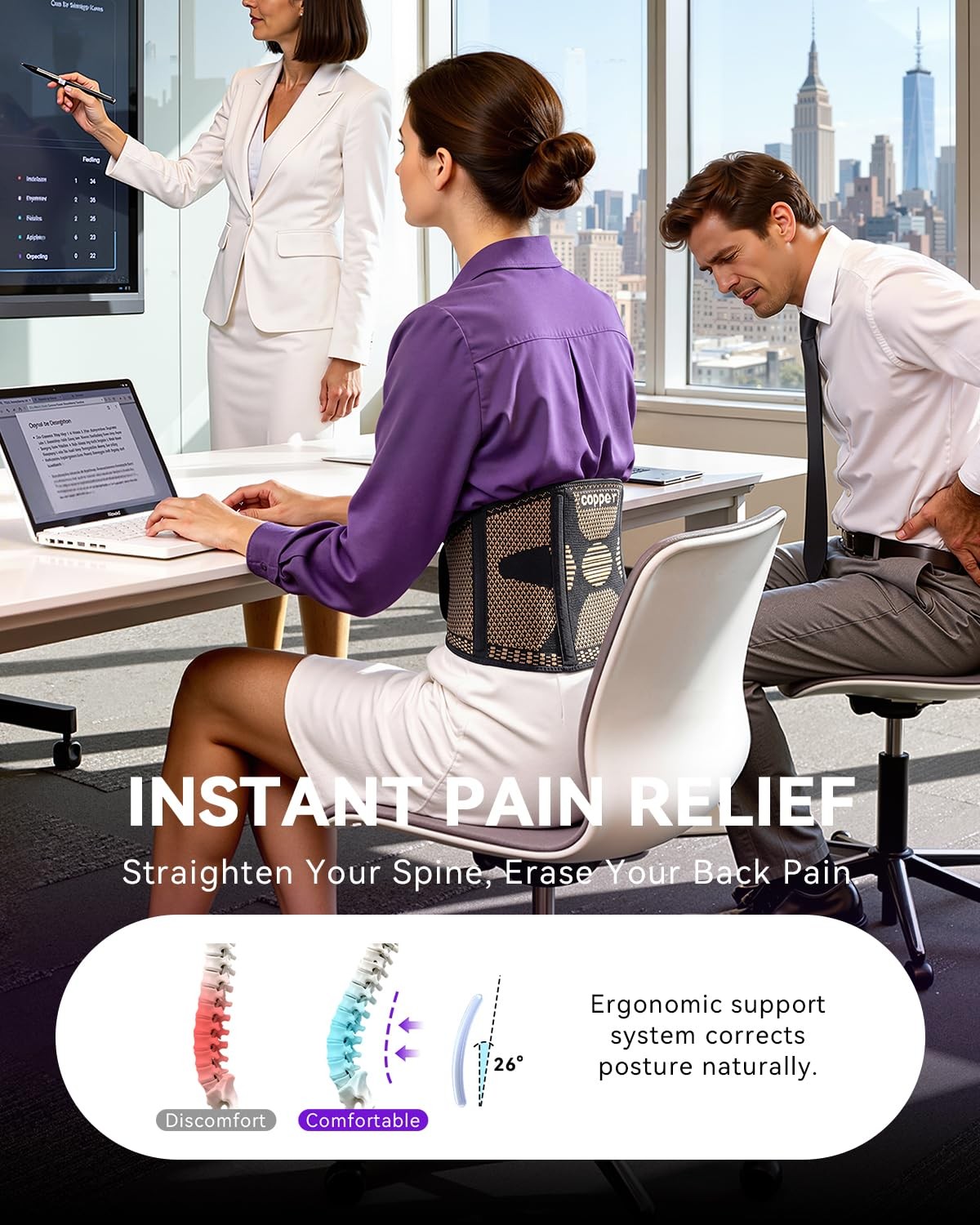 Copper Back Braces for Lower Back Pain, Breathable Lumbar Support Belt for Me…