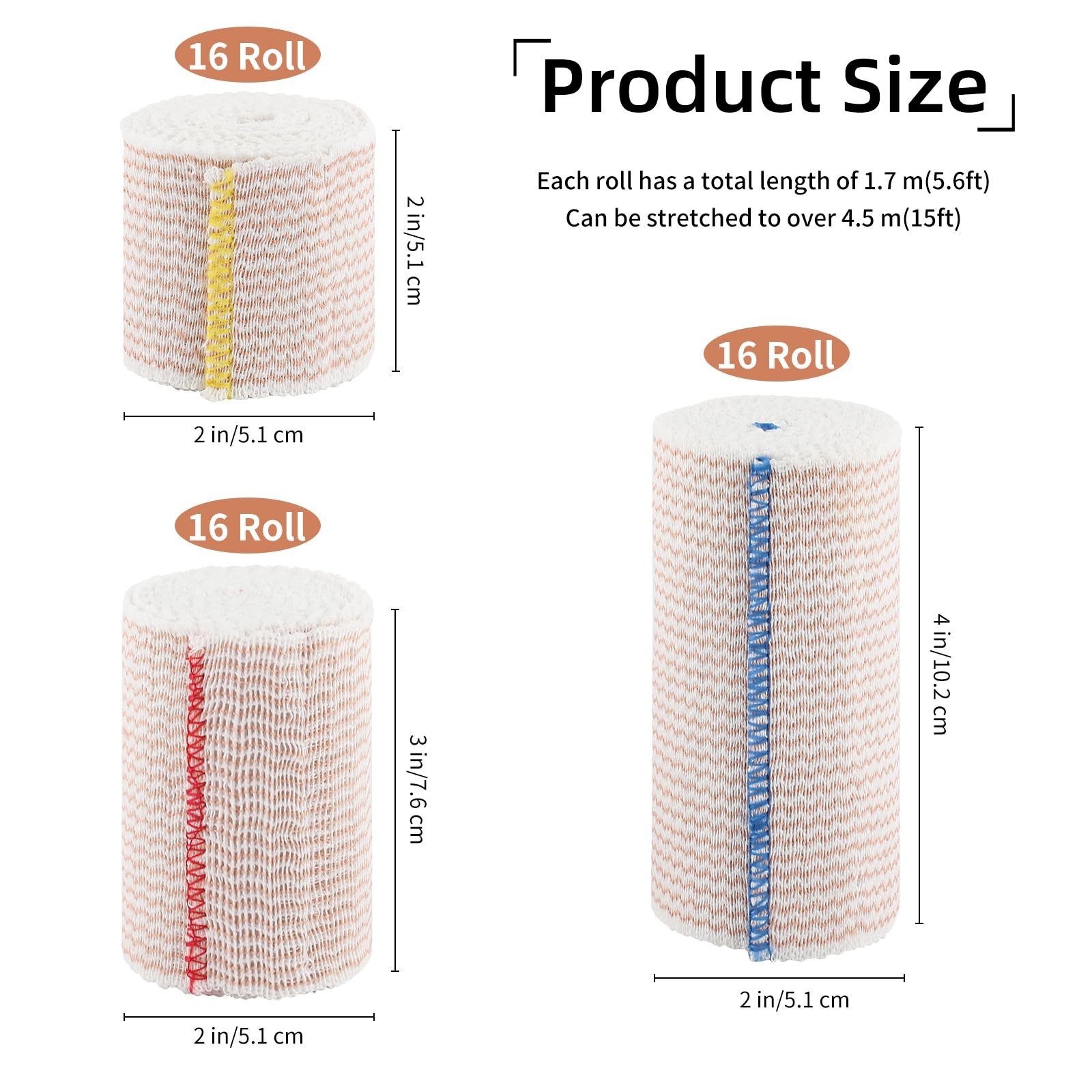 48Pcs Elastic Compression Bandage Wraps – 2″ 3″ 4″ Stretchable for Legs, Knees,
