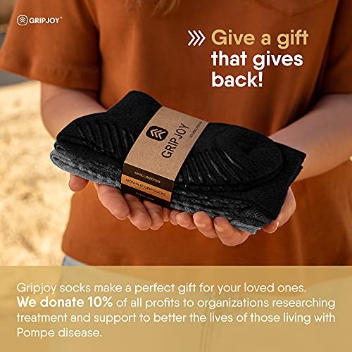 Hospital Socks with Grips for Women & Men, Non-Slip, Large Black & Gray Mix